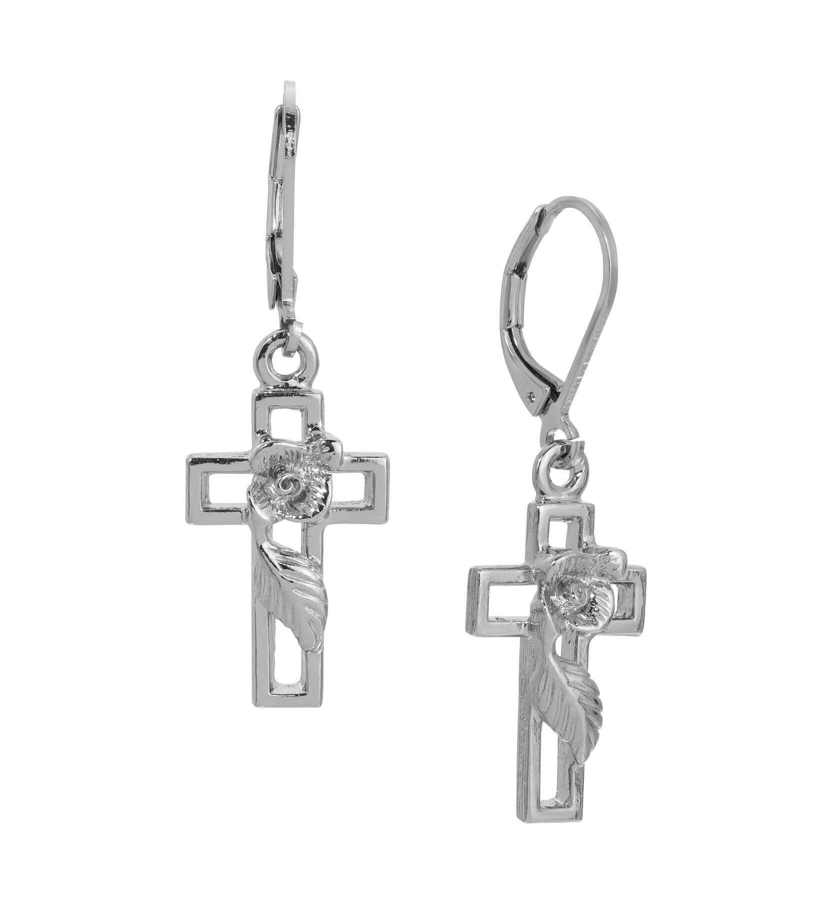 Symbols Of Faith Cross And Rose Drop Earrings
