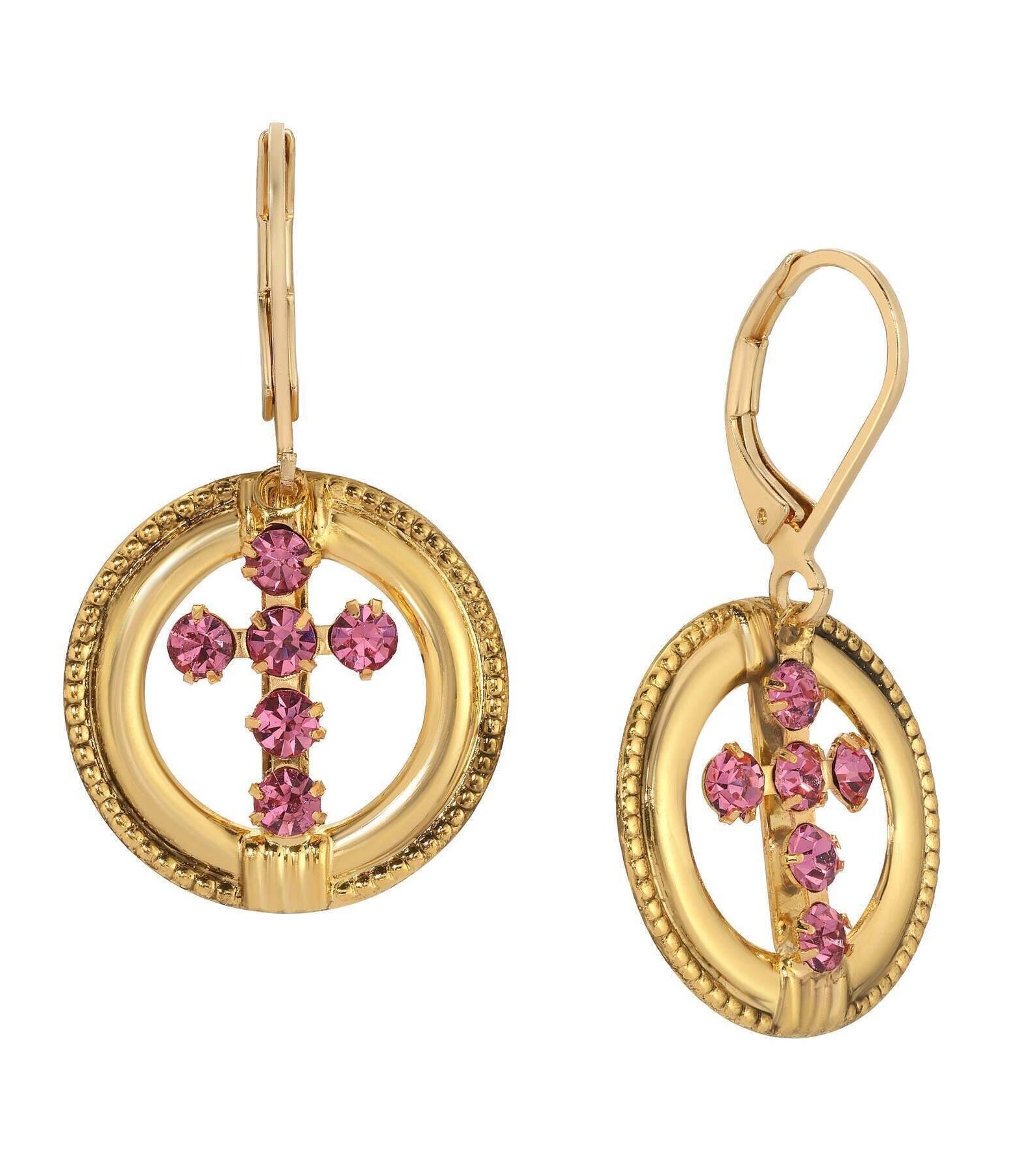 Symbols Of Faith Golden Hoop European Crystal Cross Drop Earrings