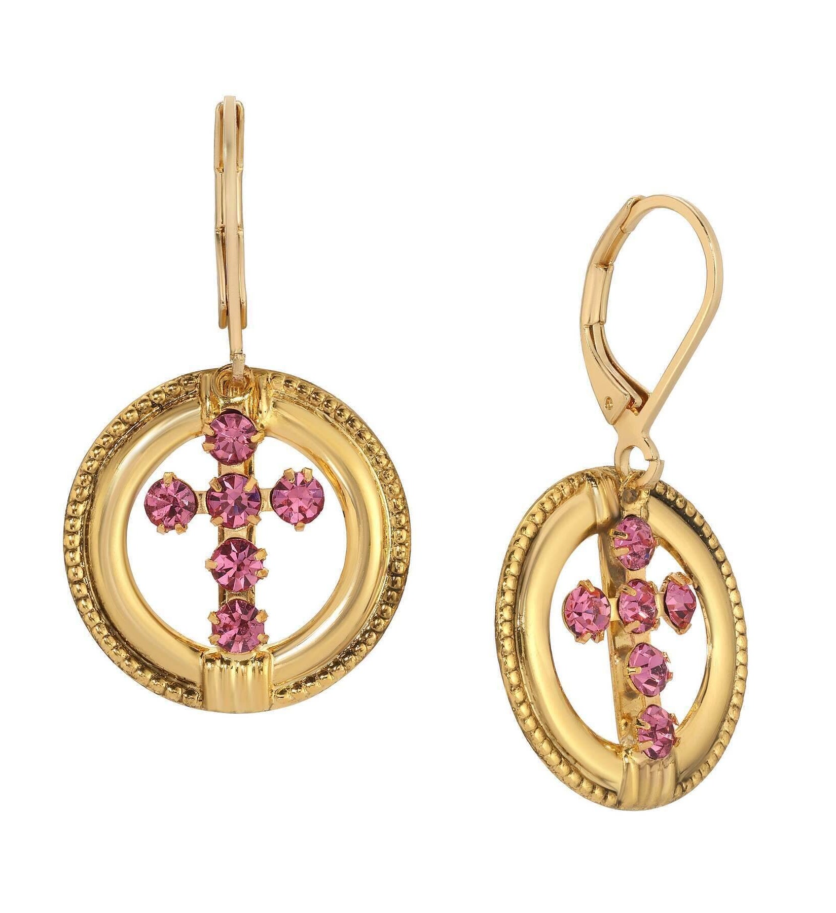 Symbols Of Faith Golden Hoop European Crystal Cross Drop Earrings