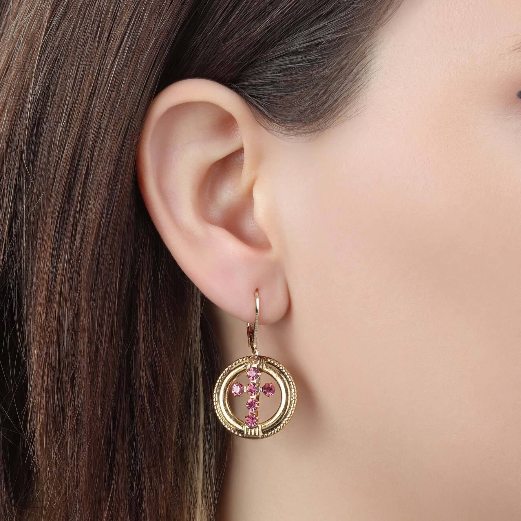 Symbols Of Faith Golden Hoop European Crystal Cross Drop Earrings