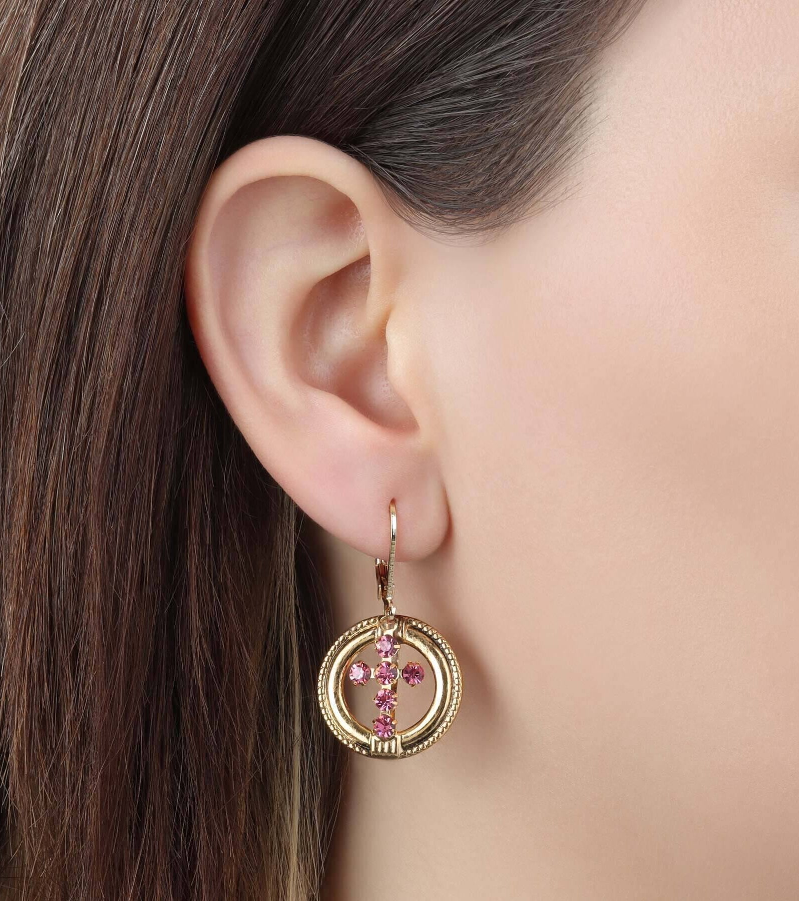 Symbols Of Faith Golden Hoop European Crystal Cross Drop Earrings