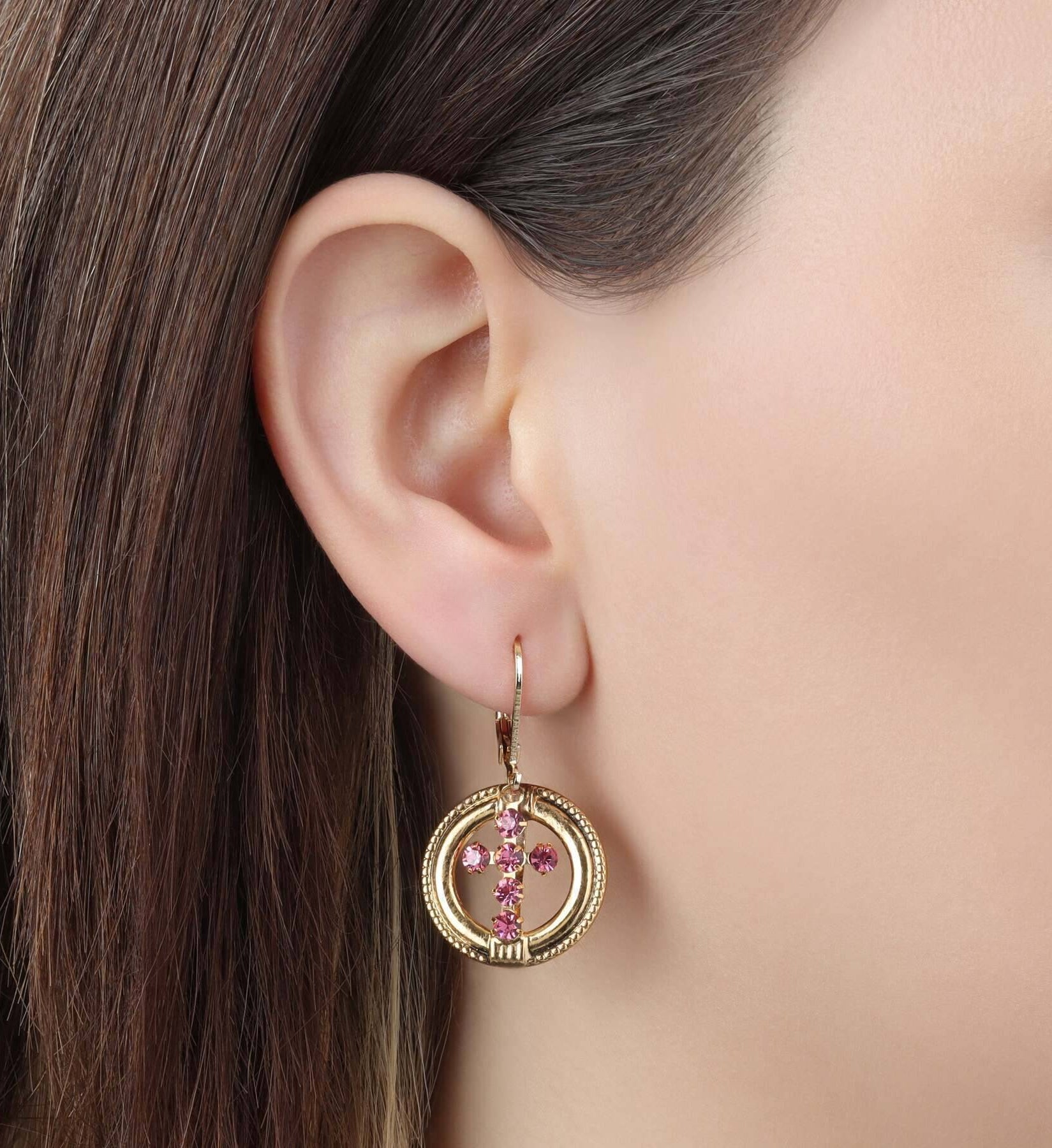 Symbols Of Faith Golden Hoop European Crystal Cross Drop Earrings