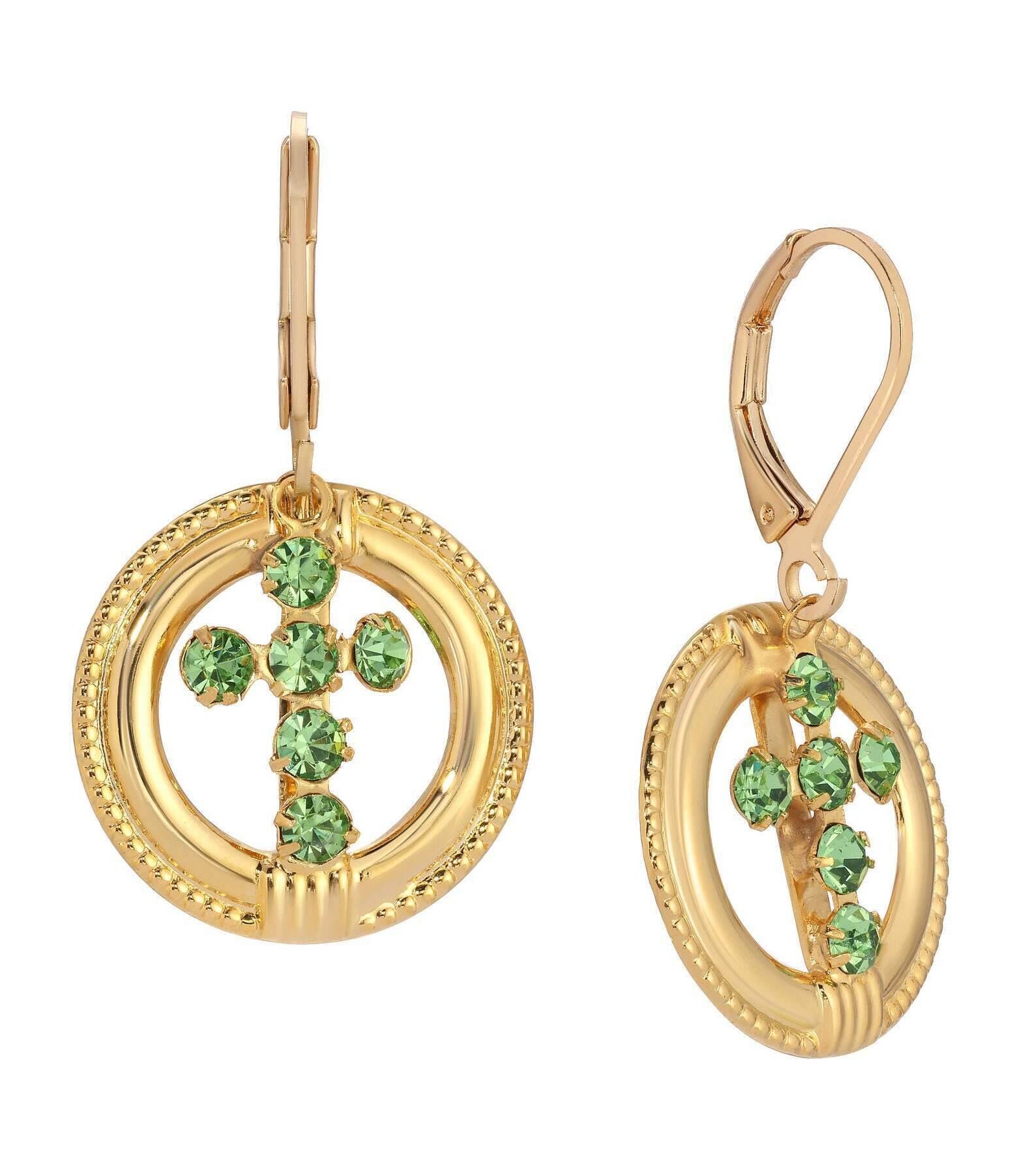 Symbols Of Faith Golden Hoop European Crystal Cross Drop Earrings