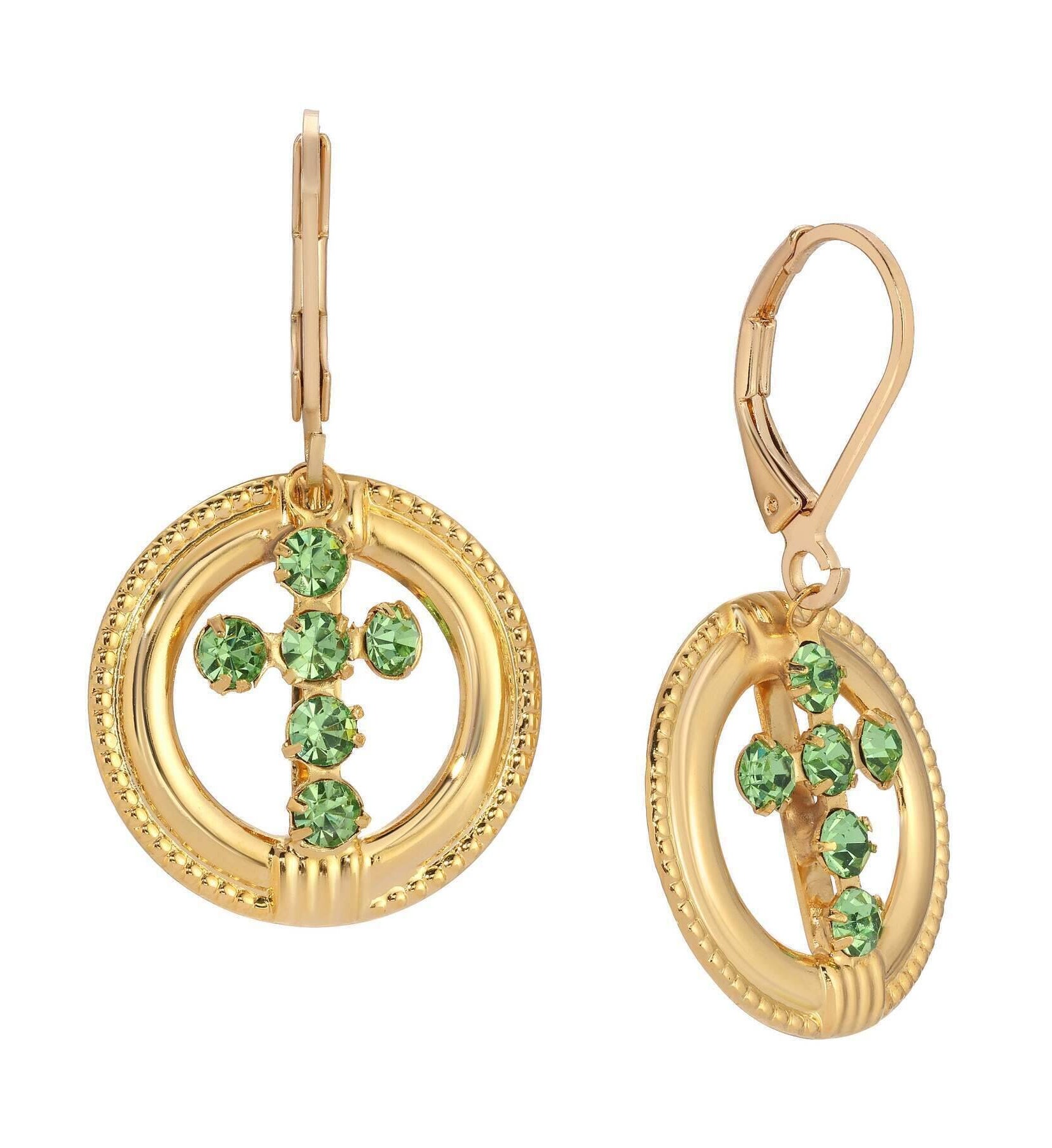 Symbols Of Faith Golden Hoop European Crystal Cross Drop Earrings