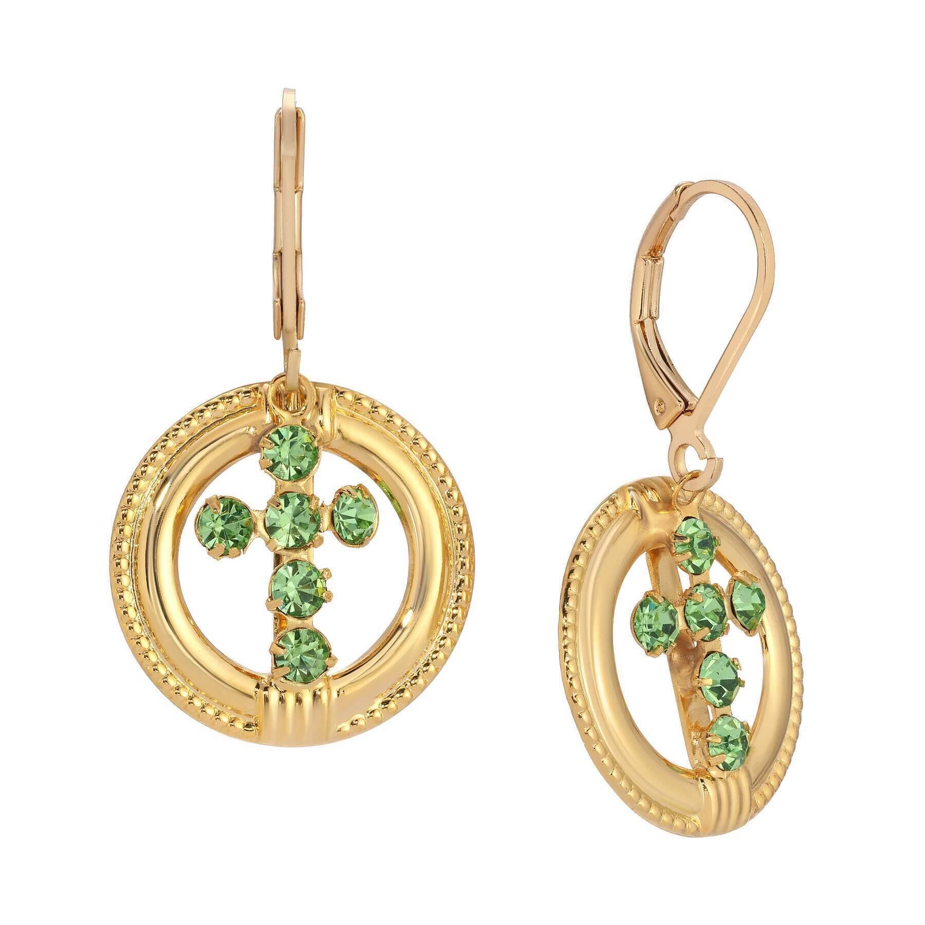 Symbols Of Faith Golden Hoop European Crystal Cross Drop Earrings