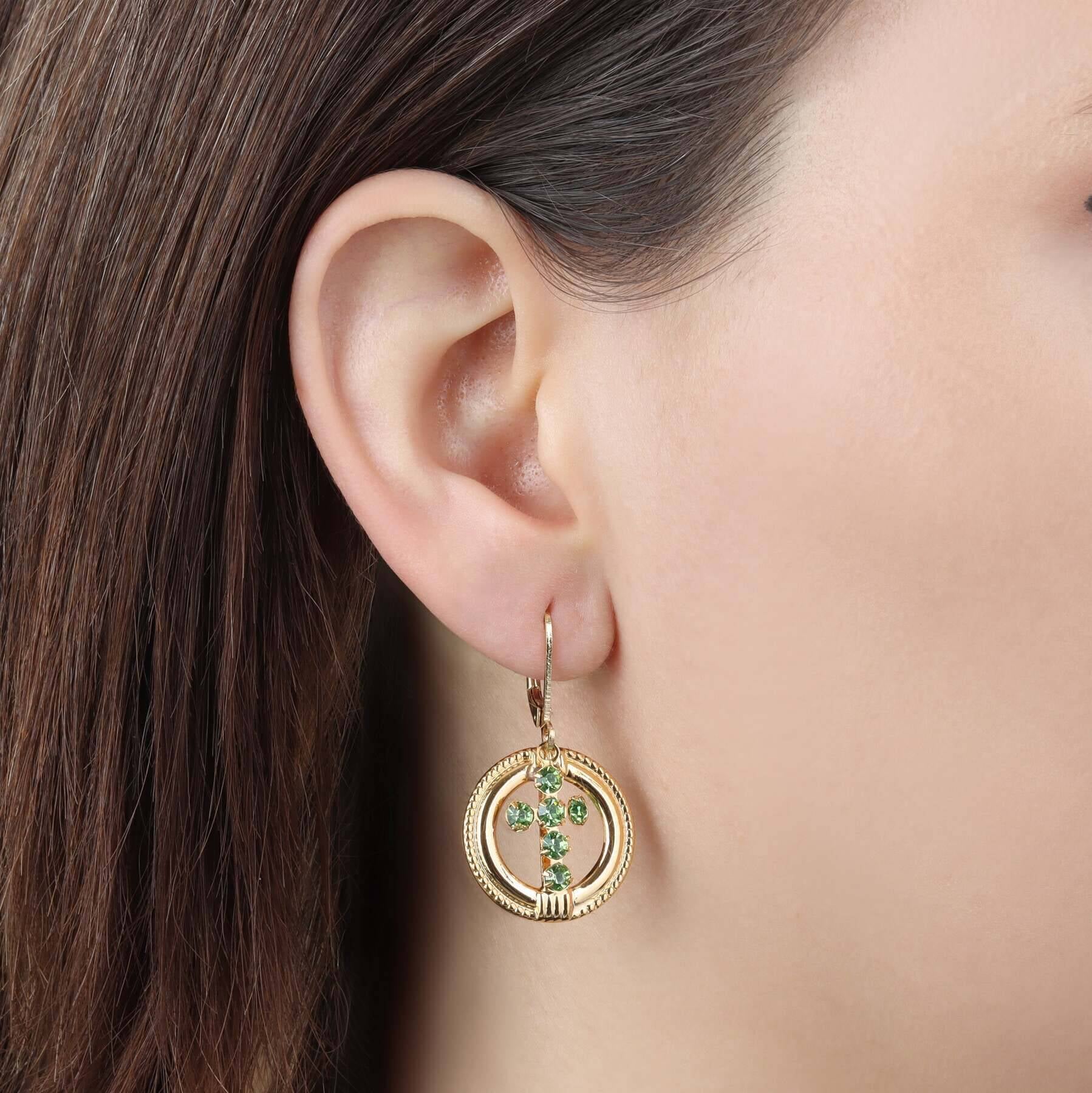 Symbols Of Faith Golden Hoop European Crystal Cross Drop Earrings