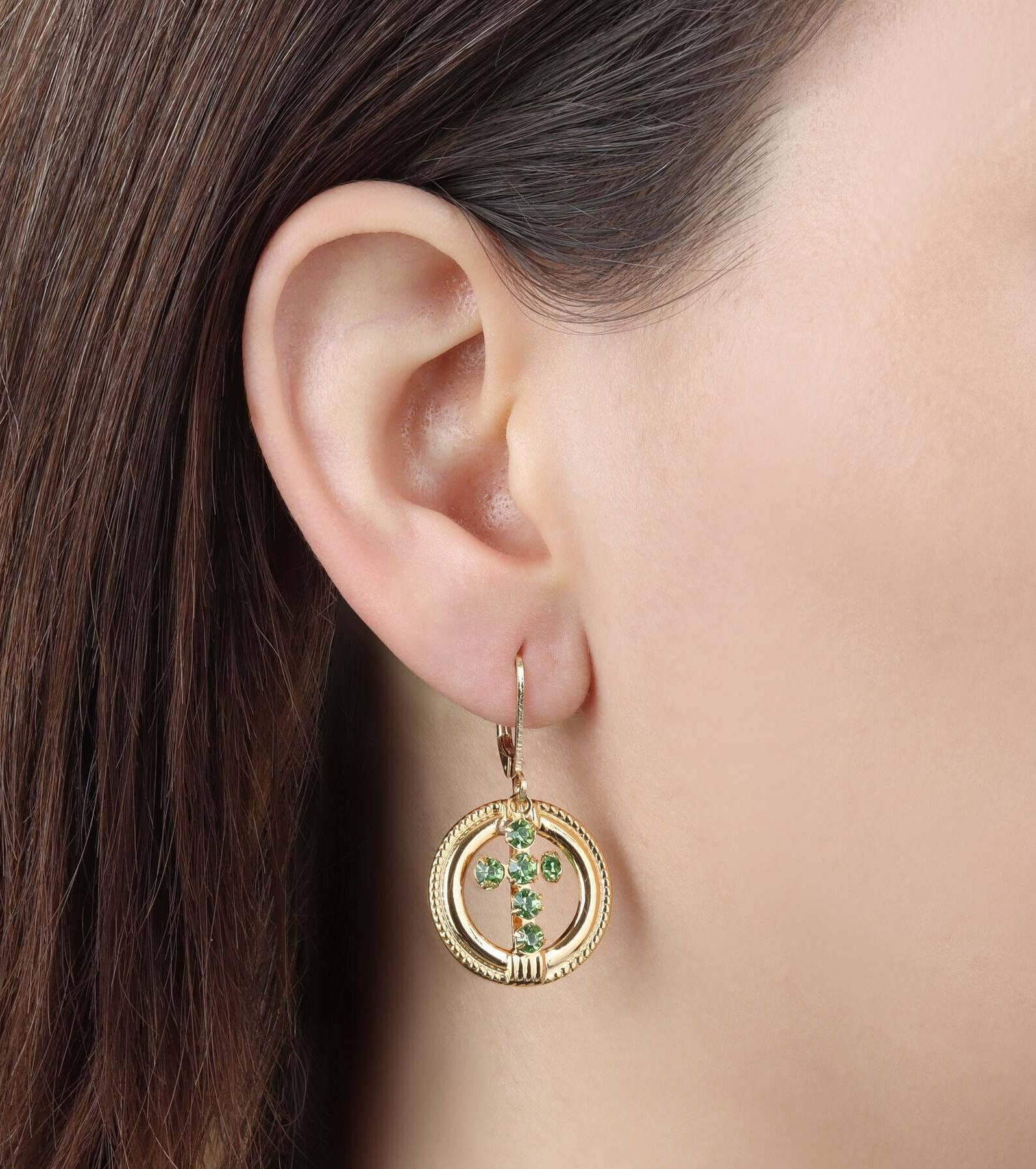 Symbols Of Faith Golden Hoop European Crystal Cross Drop Earrings