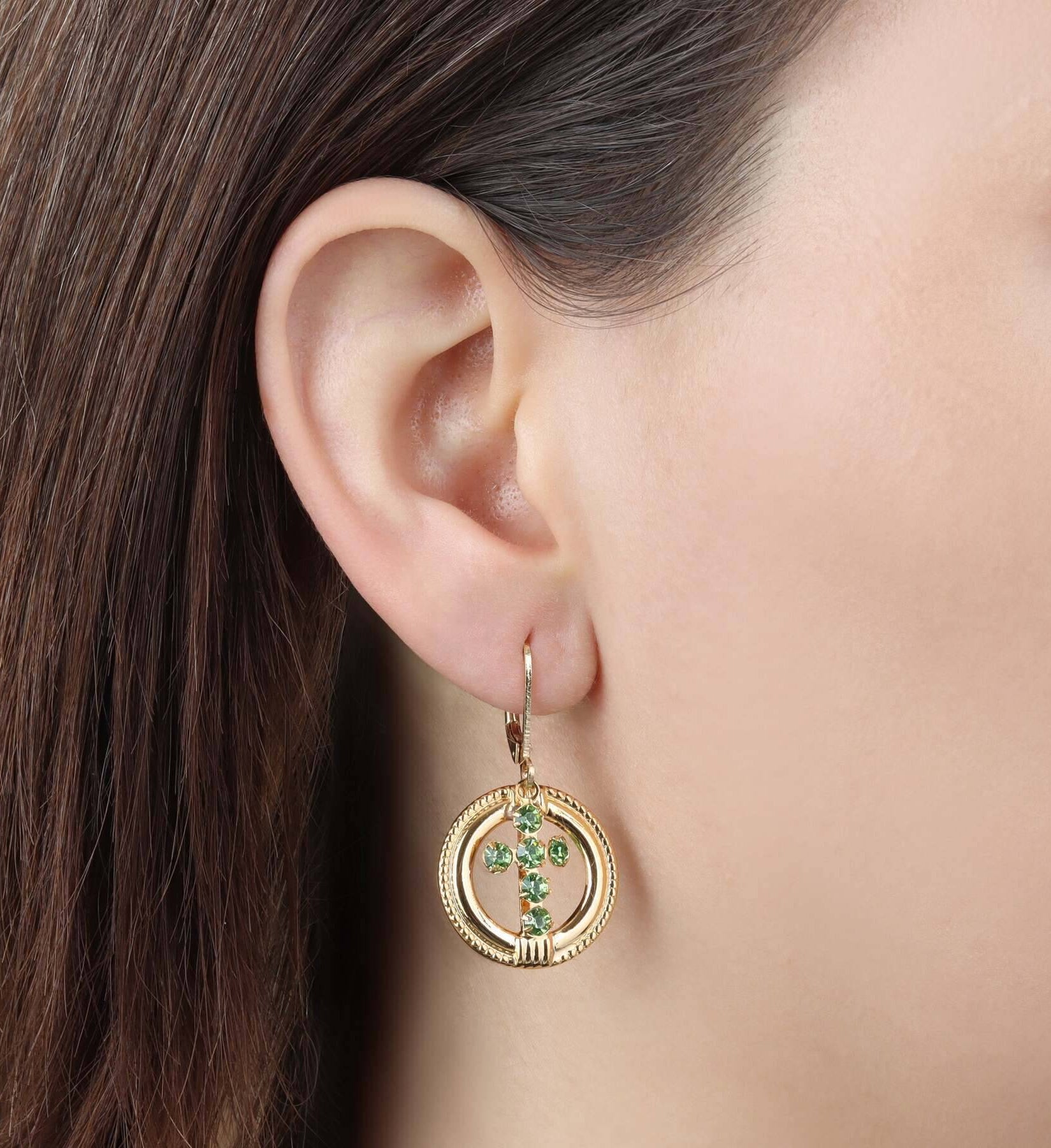 Symbols Of Faith Golden Hoop European Crystal Cross Drop Earrings