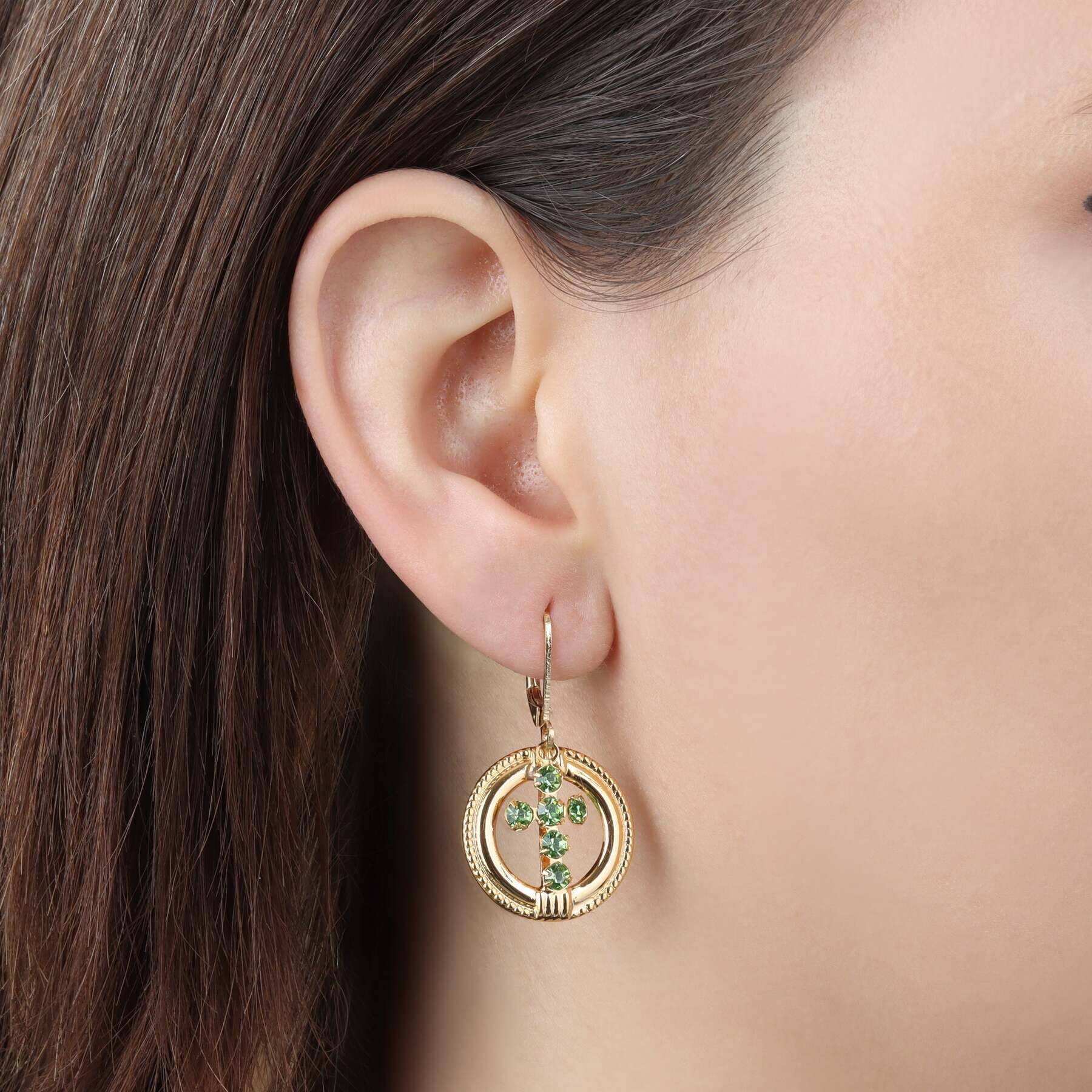 Symbols Of Faith Golden Hoop European Crystal Cross Drop Earrings