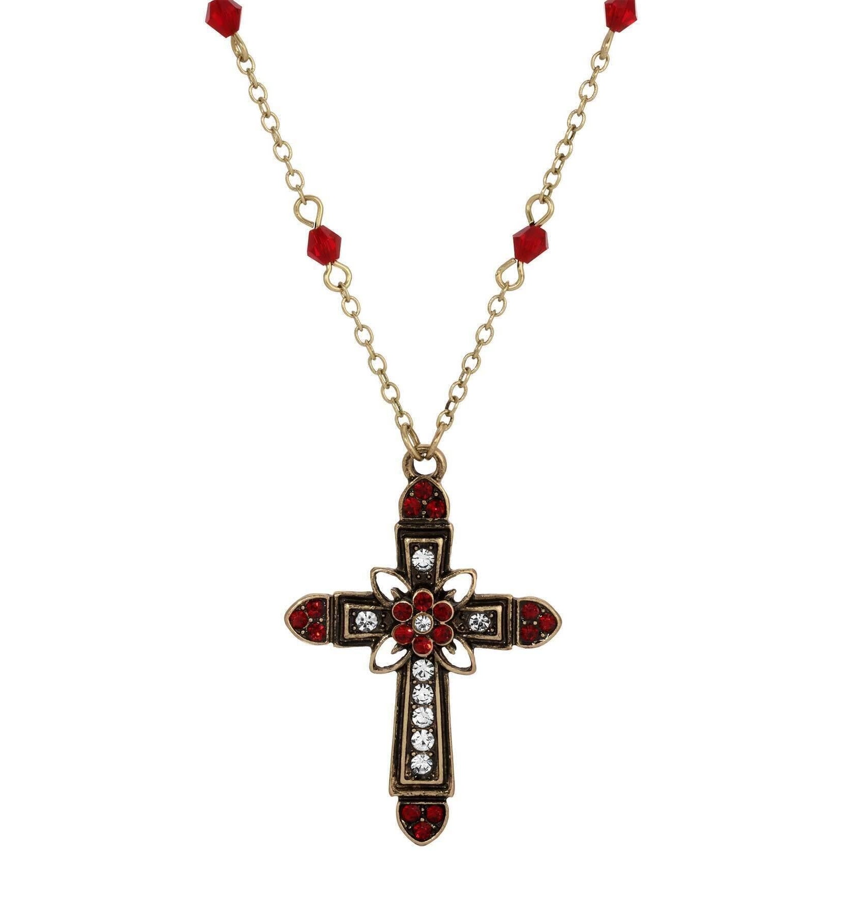 Symbols Of Faith Flower & Cross Crystal Pendant Necklace 16" + 3" Extension