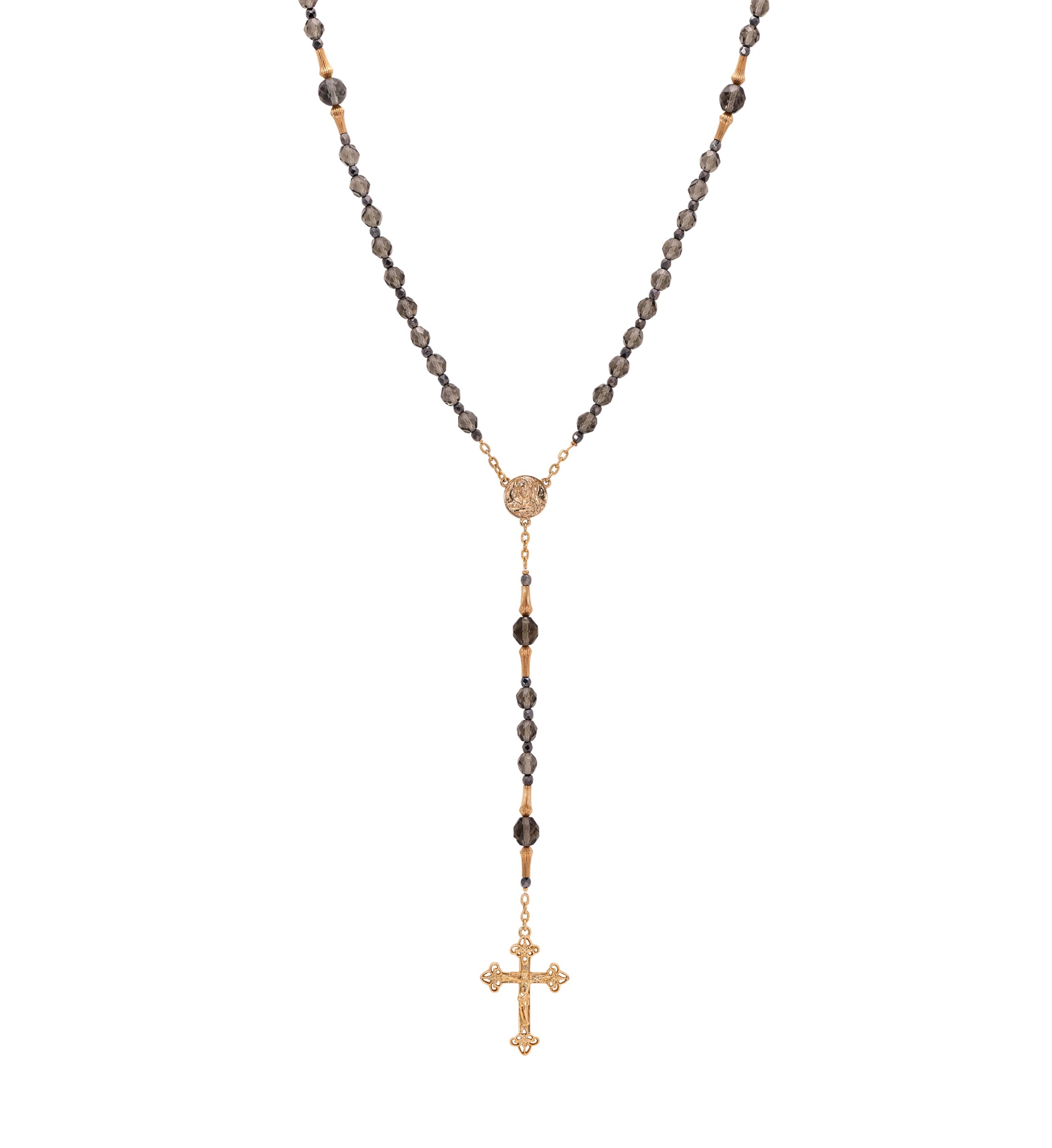 Symbols Of Faith Mary Medallion & Crucifix Black Diamond Crystal Bead Rosary