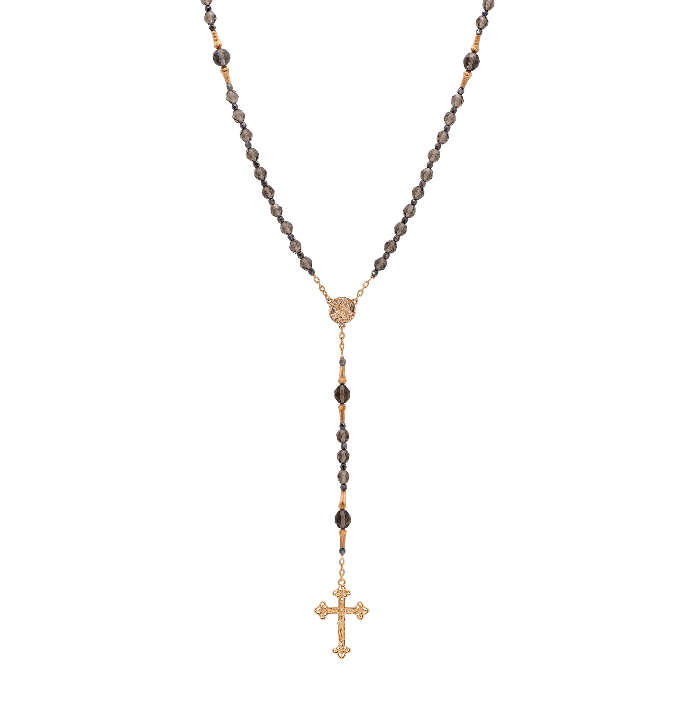 Symbols Of Faith Mary Medallion & Crucifix Black Diamond Crystal Bead Rosary