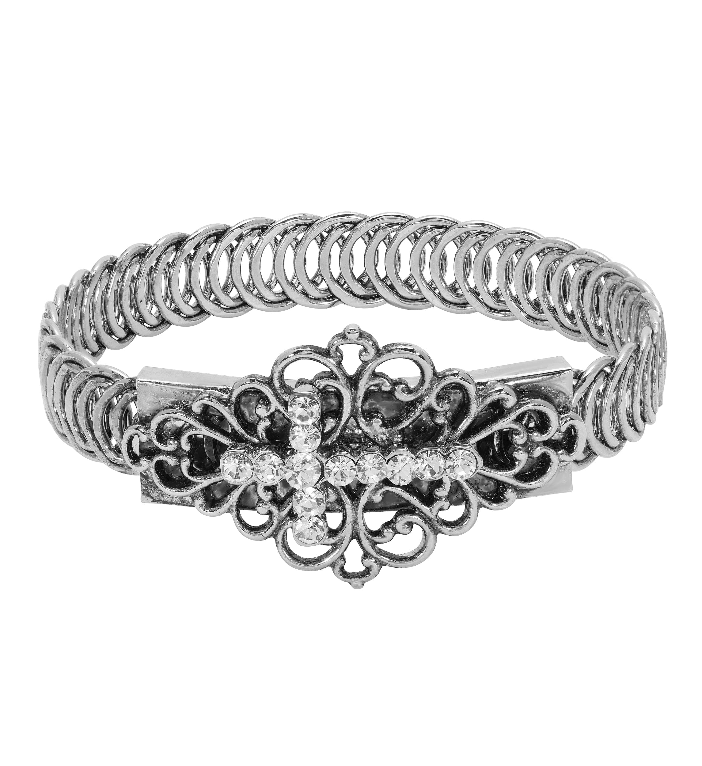Symbols Of Faith Crystal Cross Filigree Belt Bracelet
