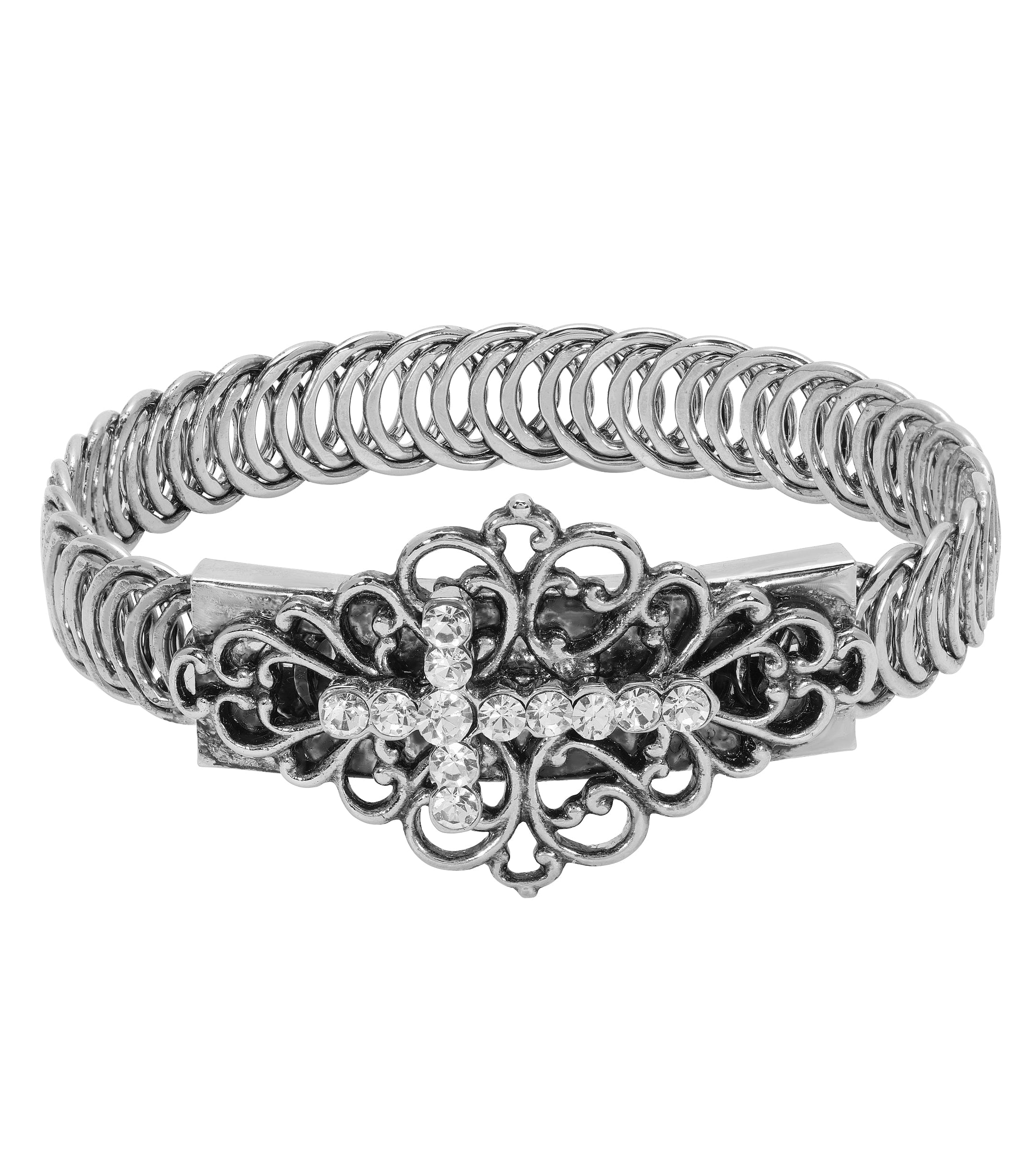 Symbols Of Faith Crystal Cross Filigree Belt Bracelet