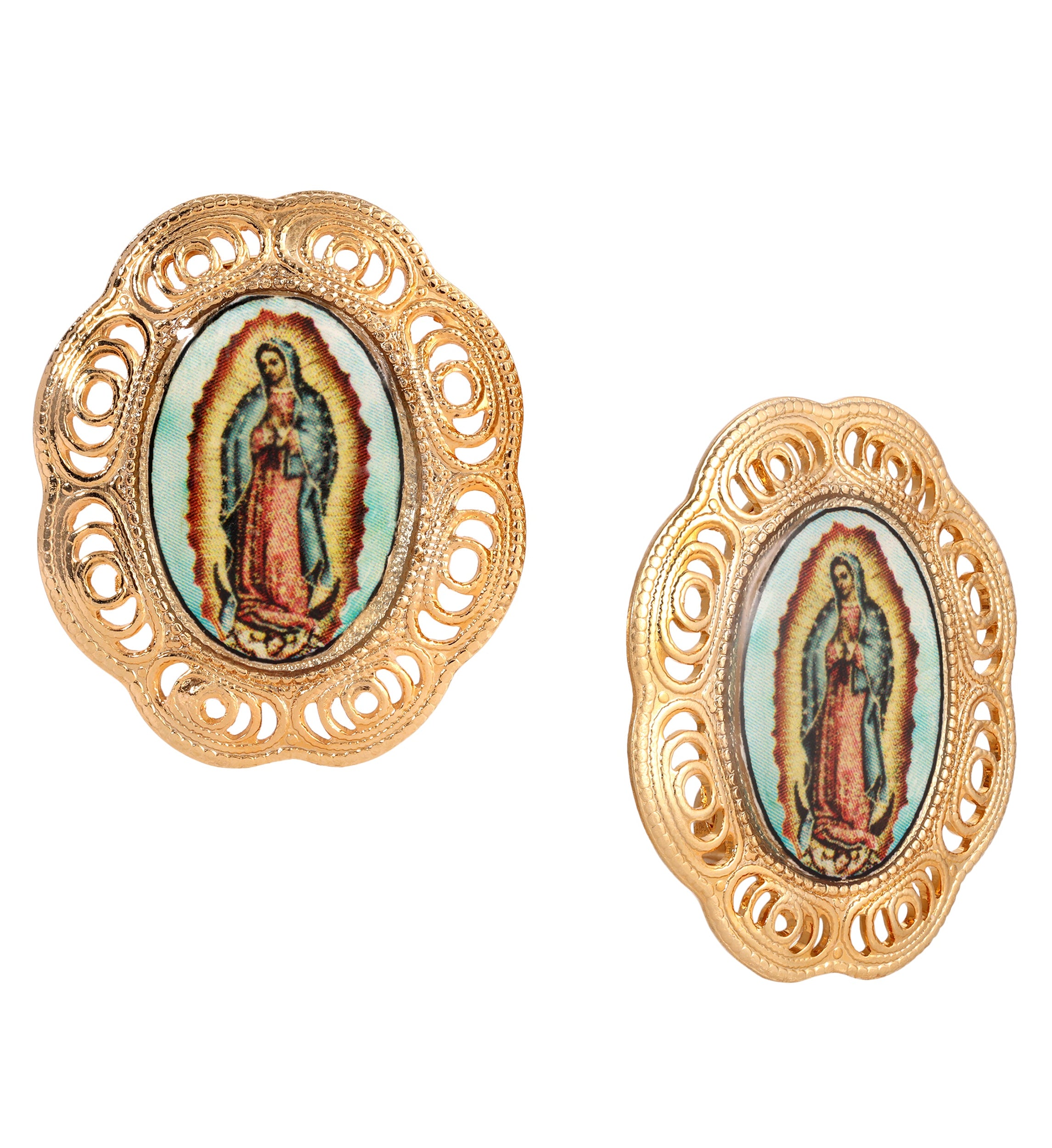 Symbols Of Faith Our Lady Of Guadalupe Gold Clip On Earrings