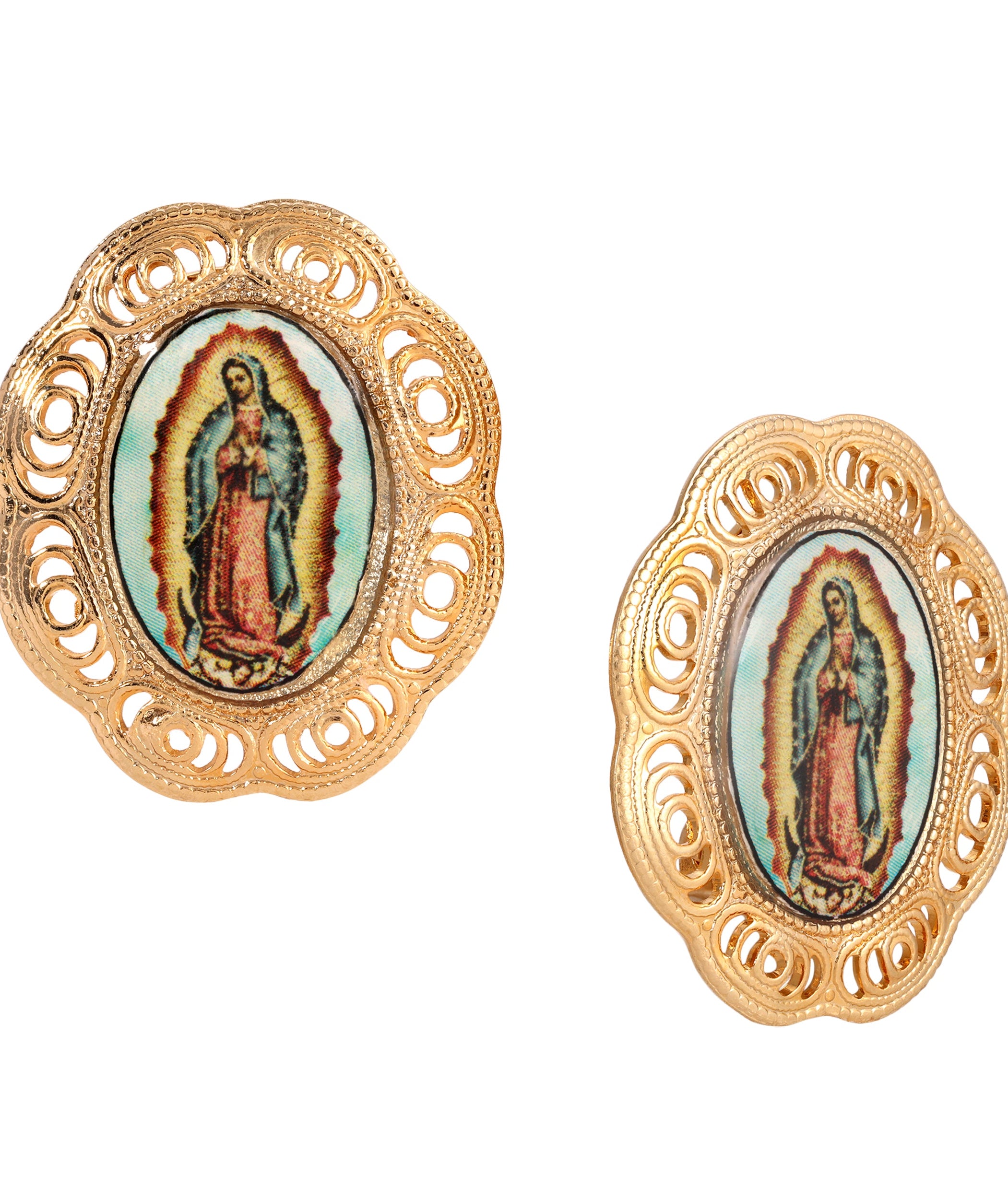 Symbols Of Faith Our Lady Of Guadalupe Gold Clip On Earrings