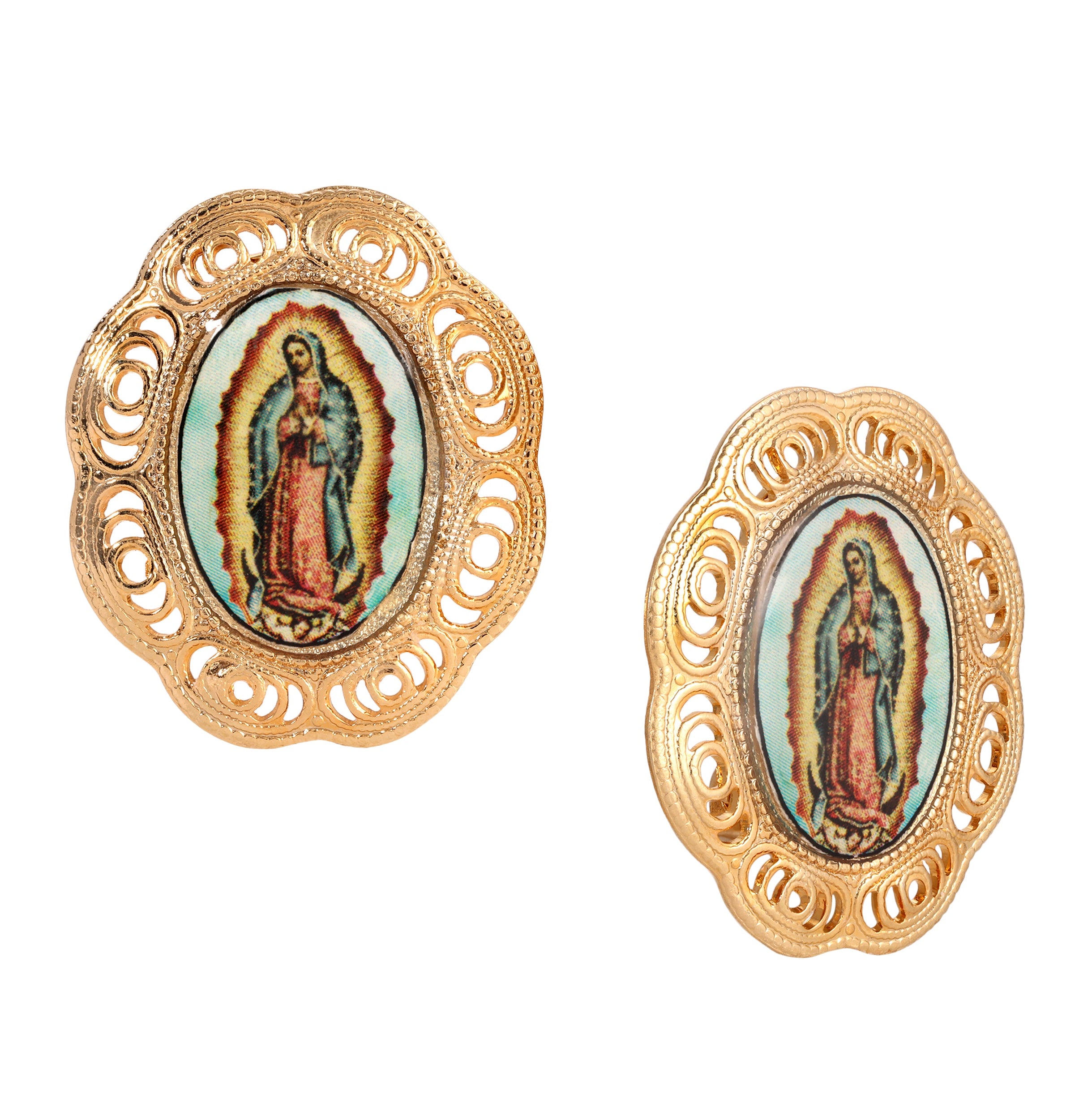 Symbols Of Faith Our Lady Of Guadalupe Gold Clip On Earrings