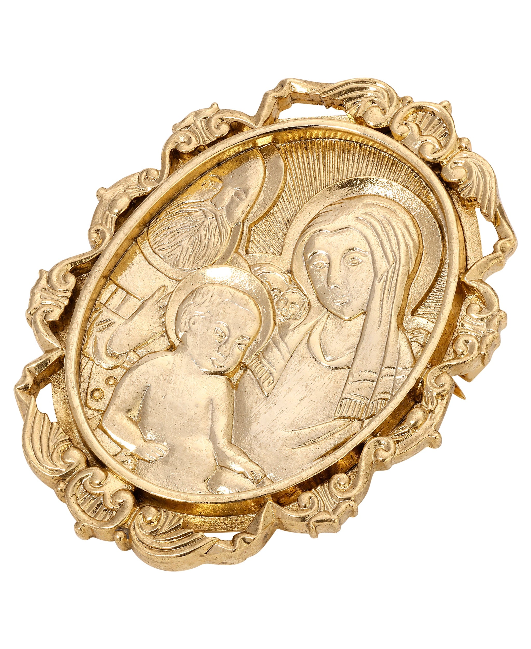 Symbols Of Faith Gold Oval Holy Family Brooch Pin