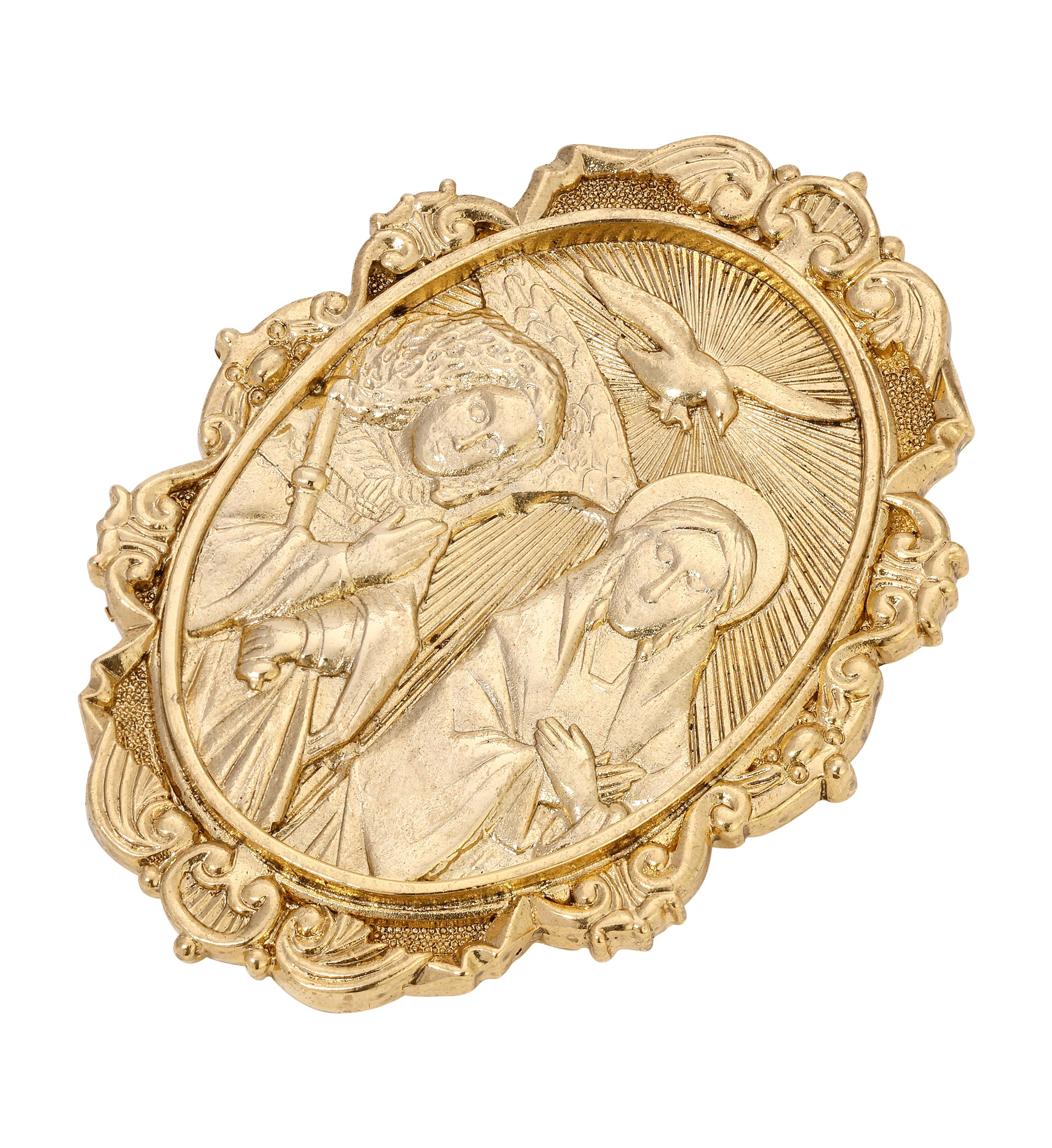 Symbols Of Faith Gold Oval Annunciation Brooch Pin