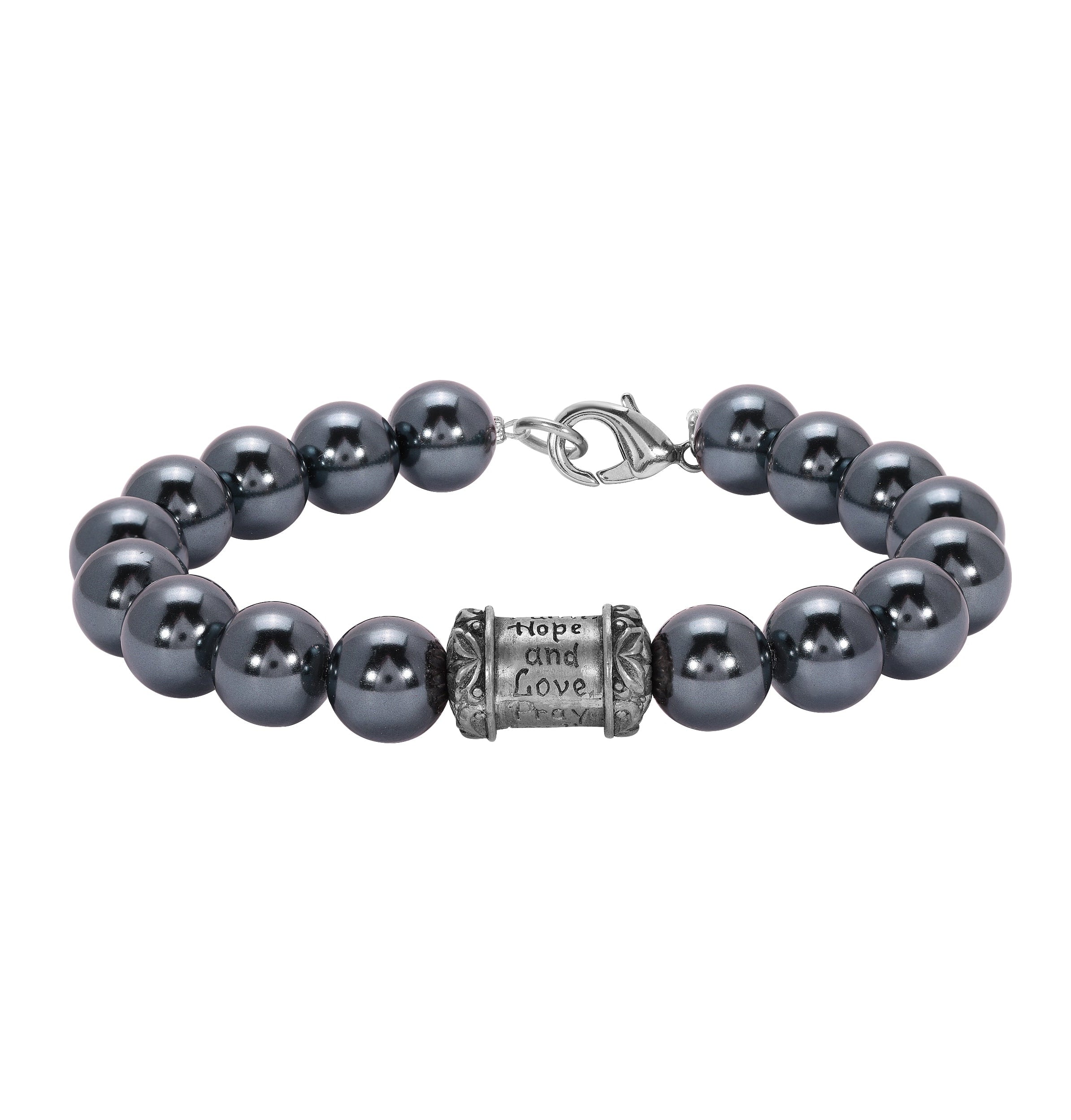 Symbols Of Faith Black Faux Pearl & Prayer Bead Bracelet