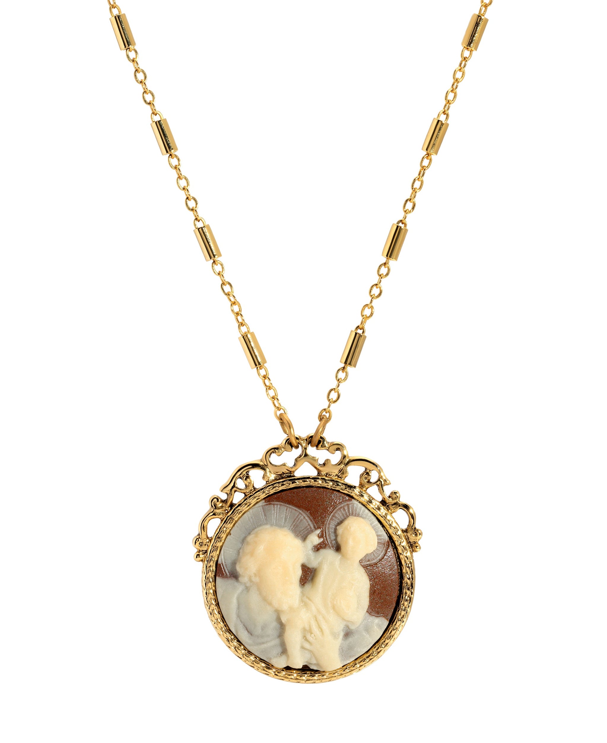 Symbols Of Faith Brown & Ivory St. Christopher & Christ Child Cameo Pendant Necklace 26"