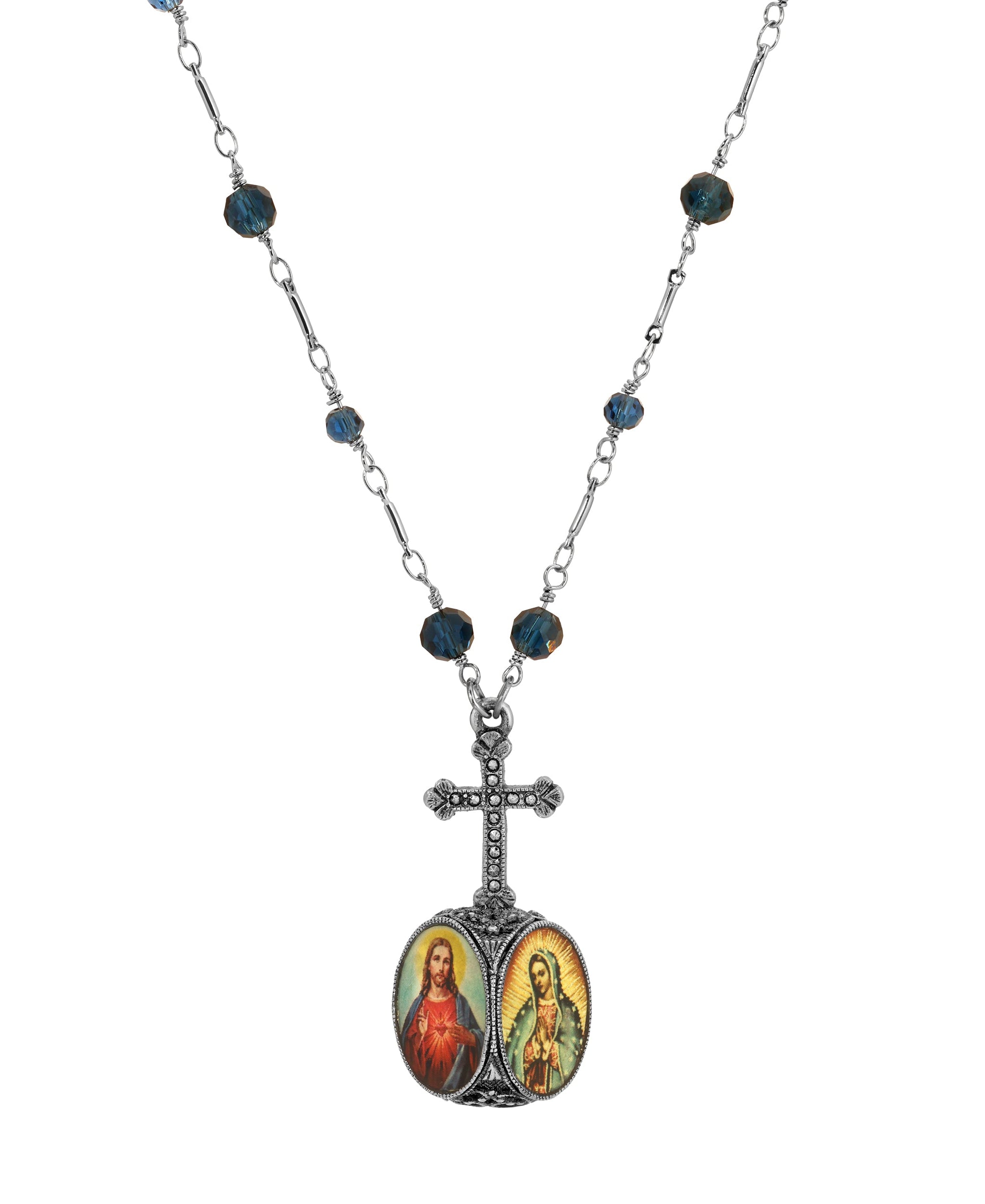 Symbols Of Faith Montana Crystal Cross & Double Decal Pendant Necklace 25"