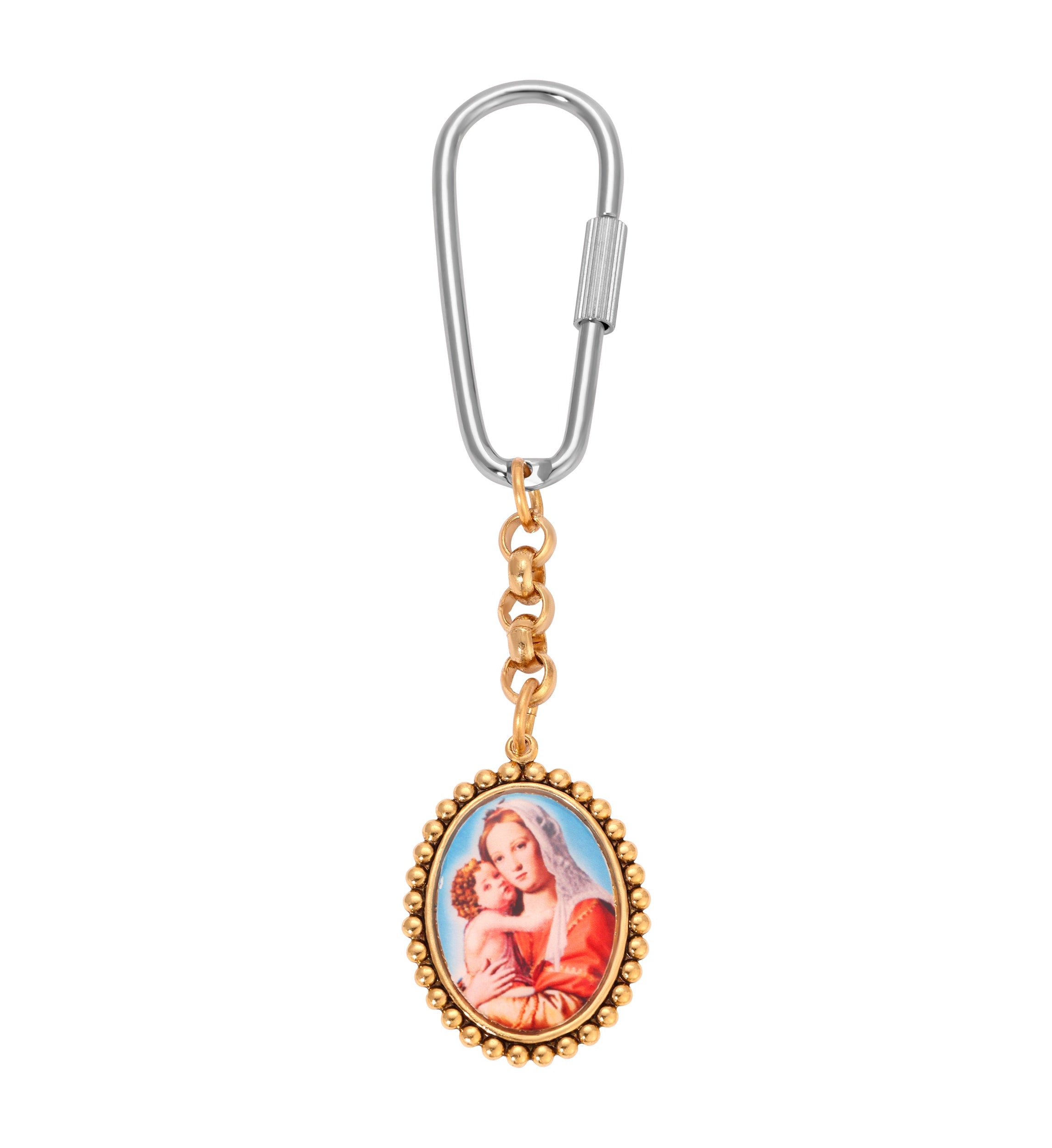 Symbols Of Faith Madonna and Child Carabiner Screw Lock Key Ring