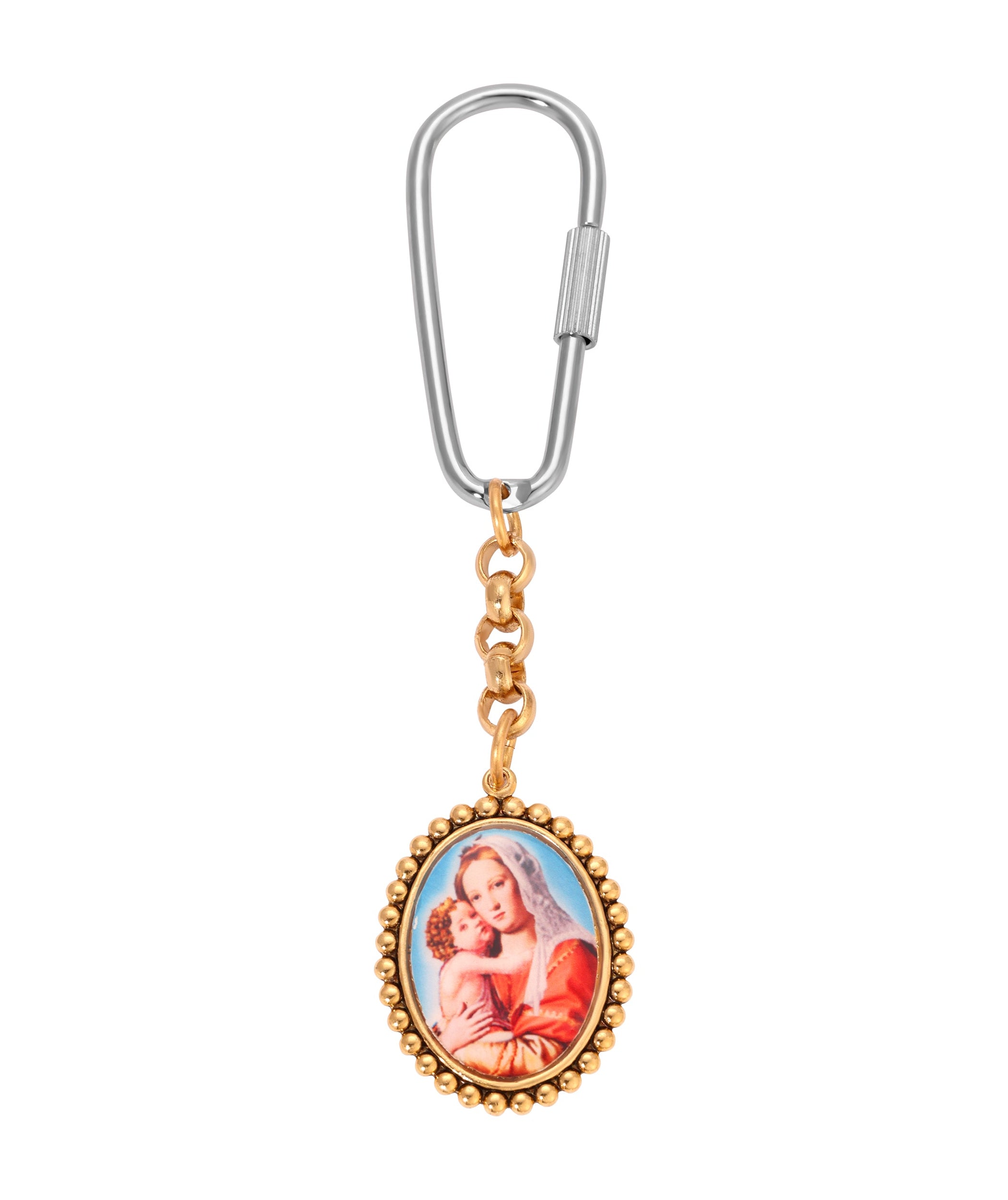 Symbols Of Faith Madonna and Child Carabiner Screw Lock Key Ring