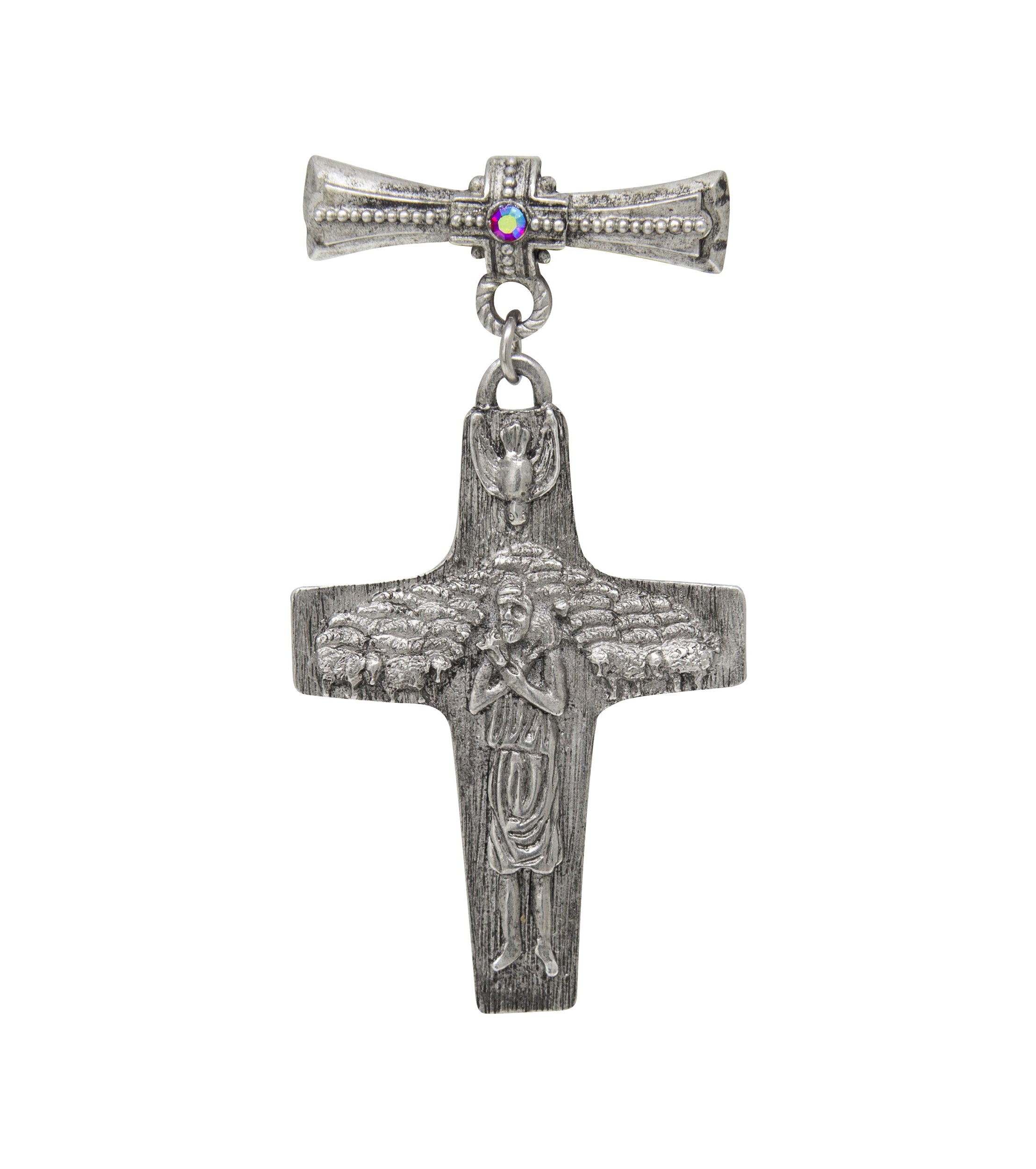 Symbols Of Faith The Good Shepherd Cross Red AB Crystal Pin