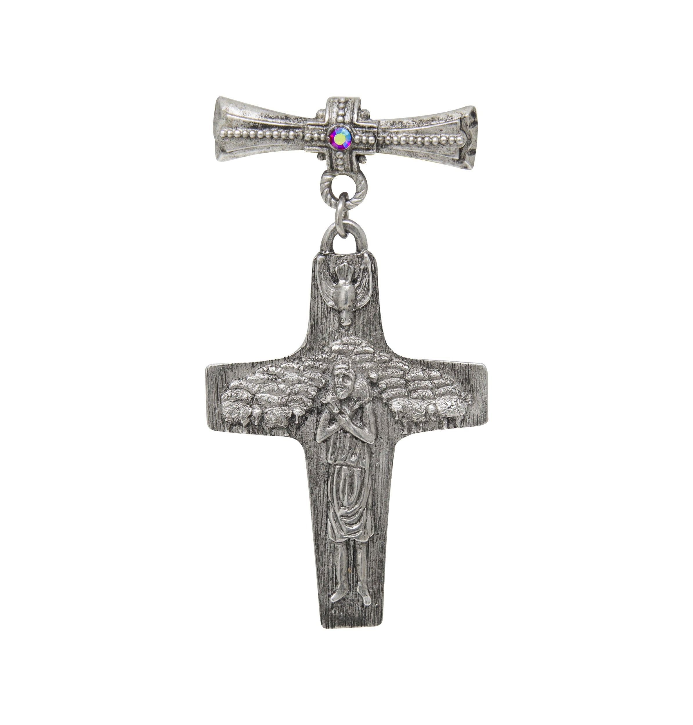 Symbols Of Faith The Good Shepherd Cross Red AB Crystal Pin