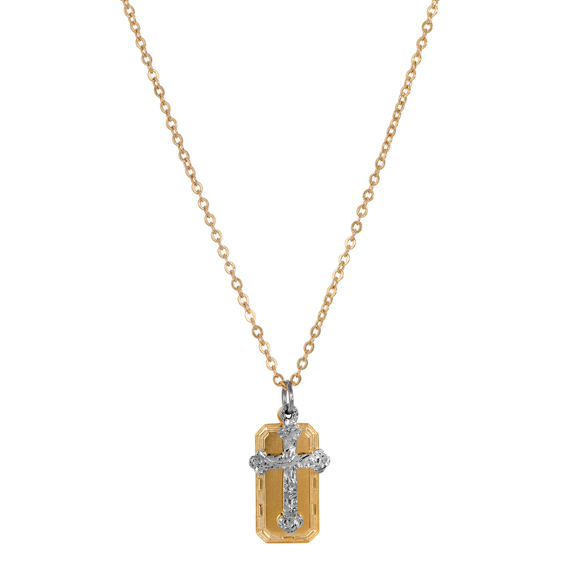 Gold & Silver Sliding Cross Pendant Necklace 18"