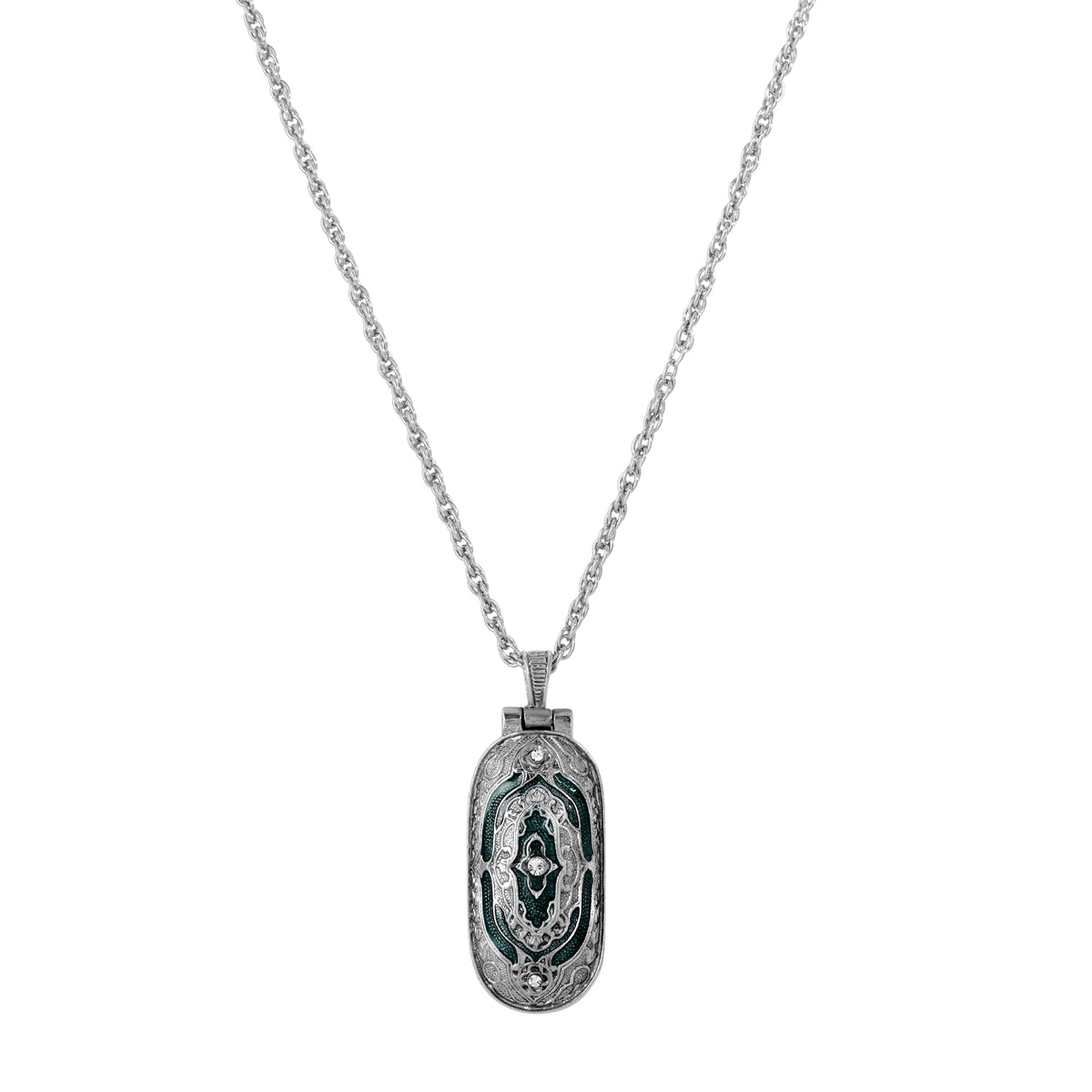 Blue Enamel Swing Open Pendant Enclosed Reliquary Crucifix Necklace 30"