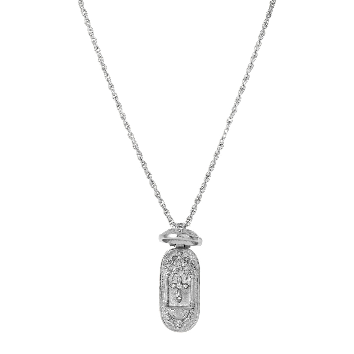 Opened Blue Enamel Swing Open Pendant Enclosed Reliquary Crucifix Necklace 30"