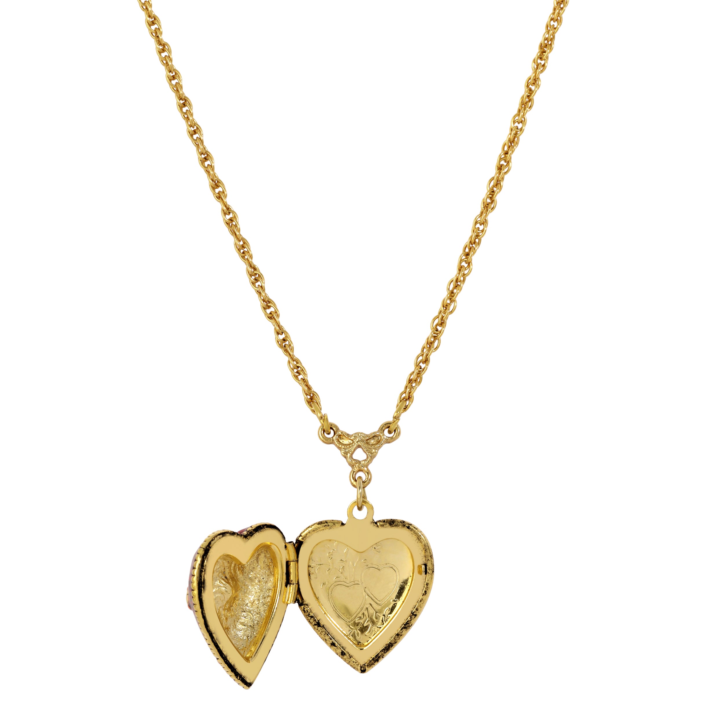 Opened Red Enameled Heart & Crystal Cross Locket Necklace 18"