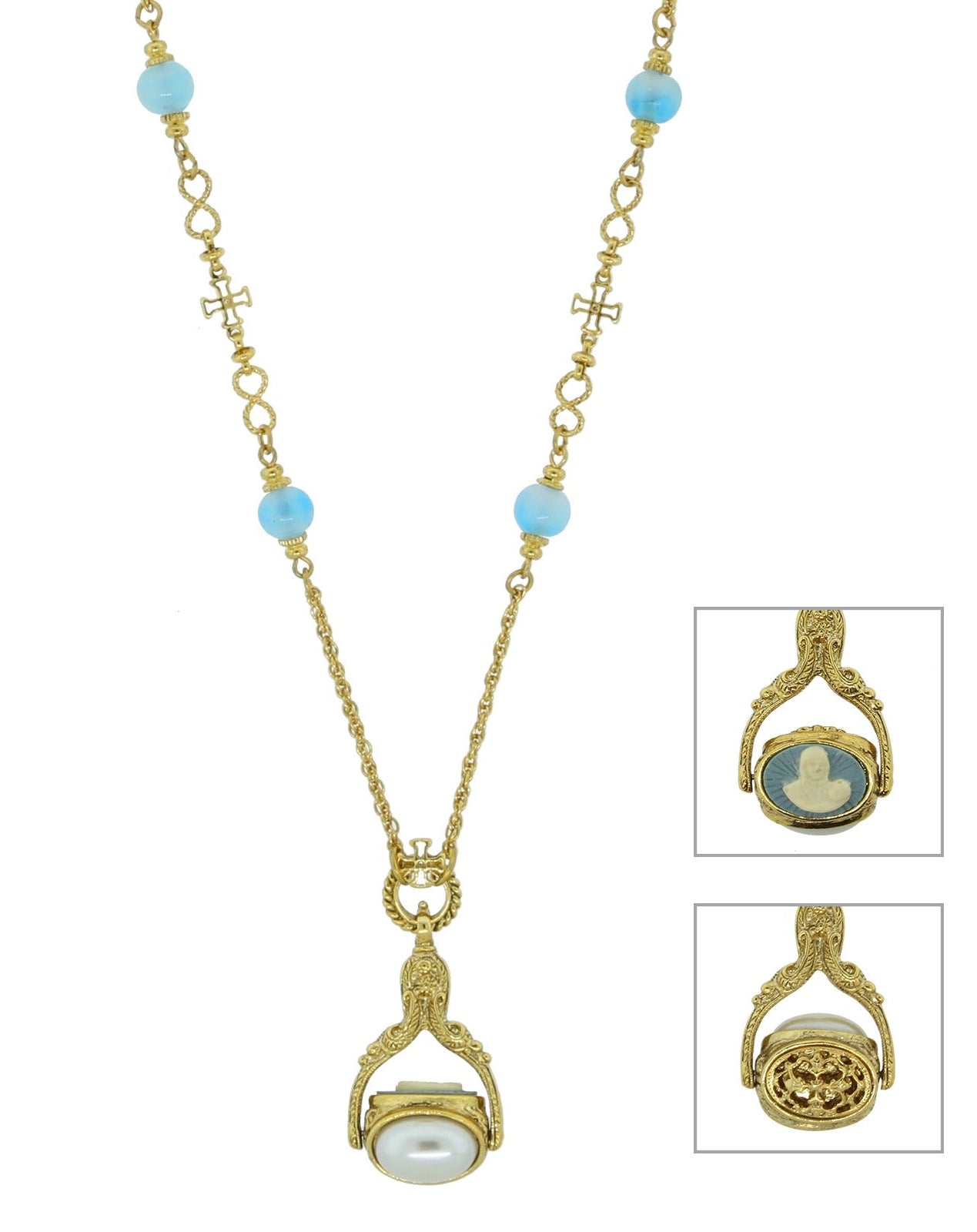 Symbols Of Faith Triple Spinner Madonna And Child Cameo Pendant Necklace 30"