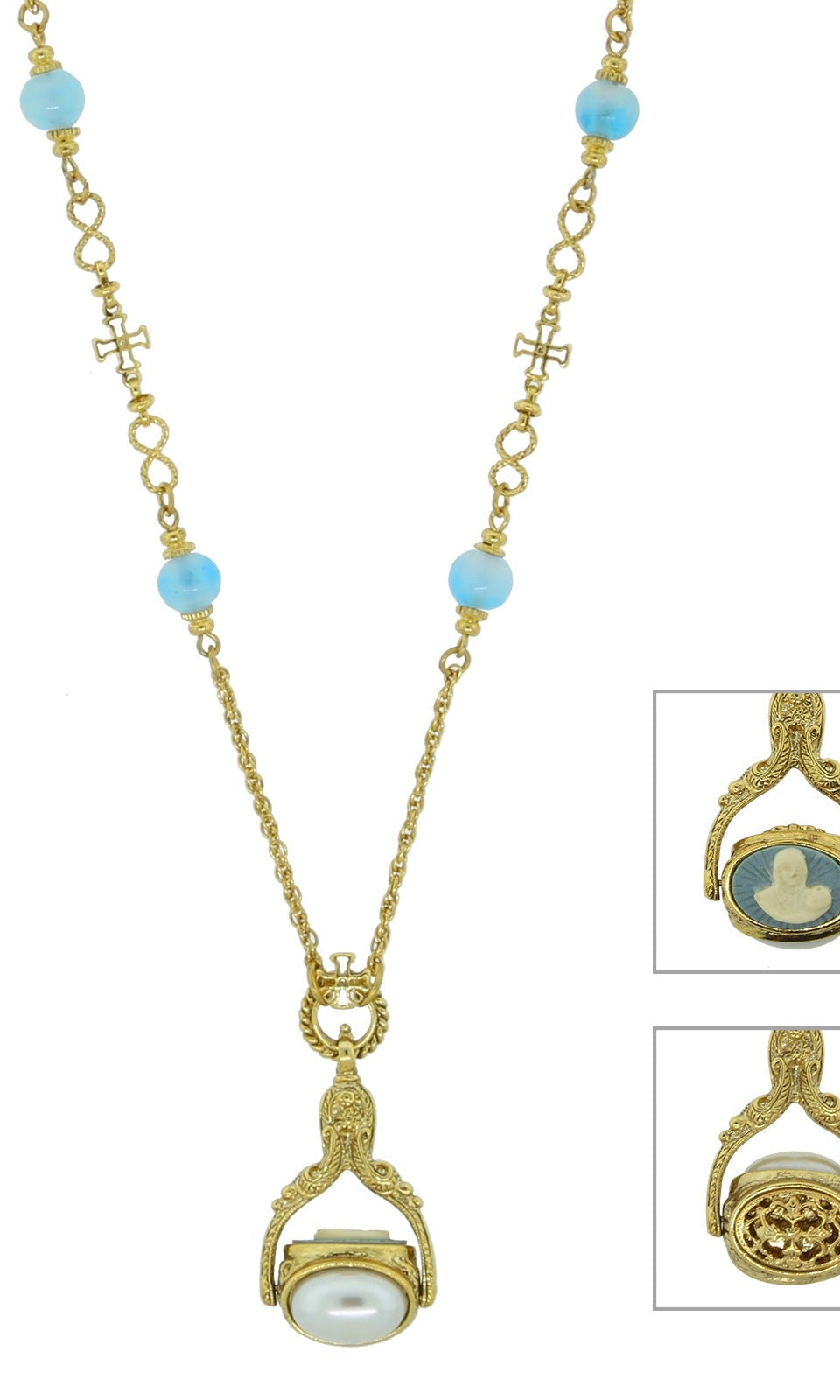 Symbols Of Faith Triple Spinner Madonna And Child Cameo Pendant Necklace 30"