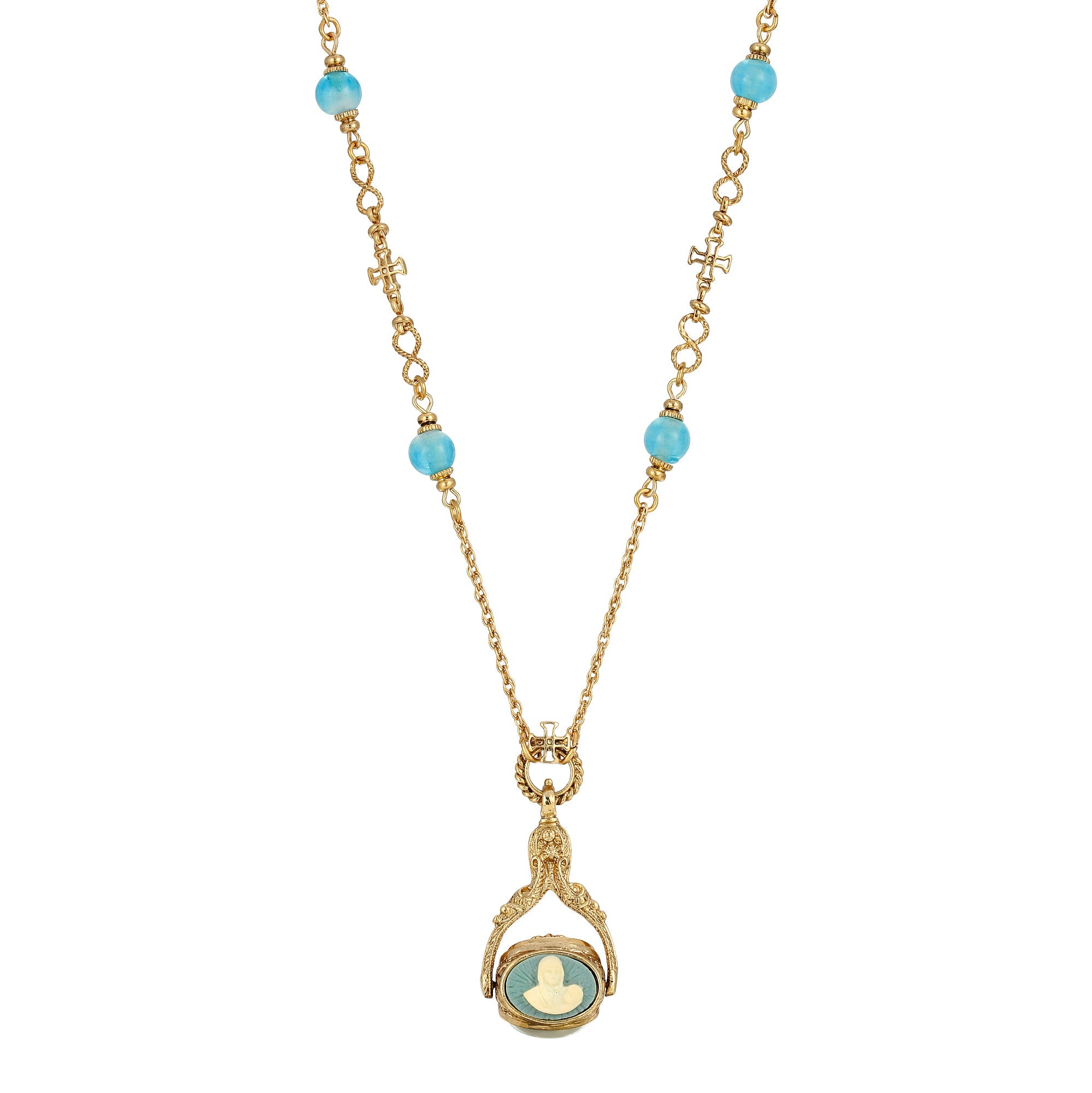 Symbols Of Faith Triple Spinner Madonna And Child Cameo Pendant Necklace 30"