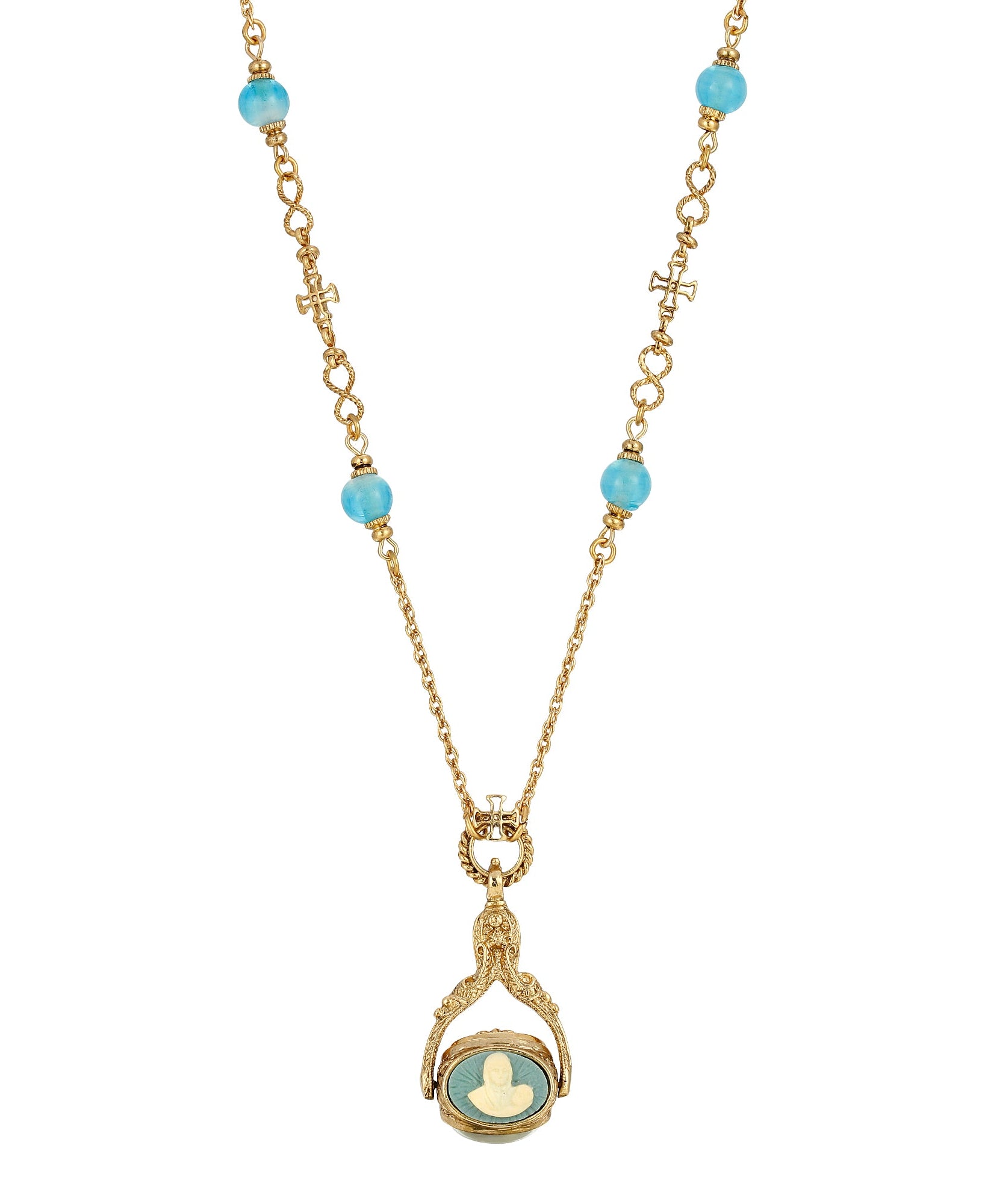 Symbols Of Faith Triple Spinner Madonna And Child Cameo Pendant Necklace 30"