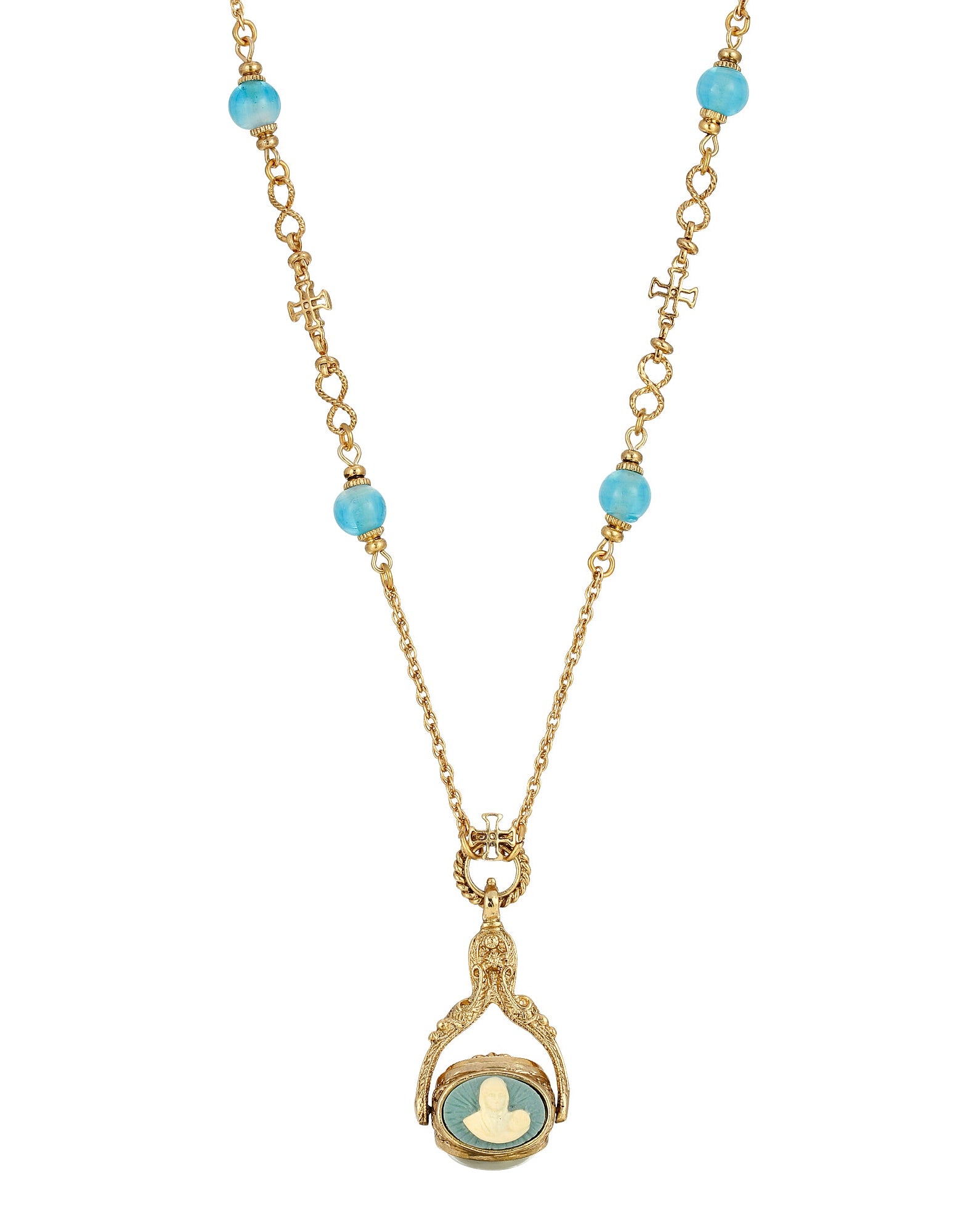 Symbols Of Faith Triple Spinner Madonna And Child Cameo Pendant Necklace 30"