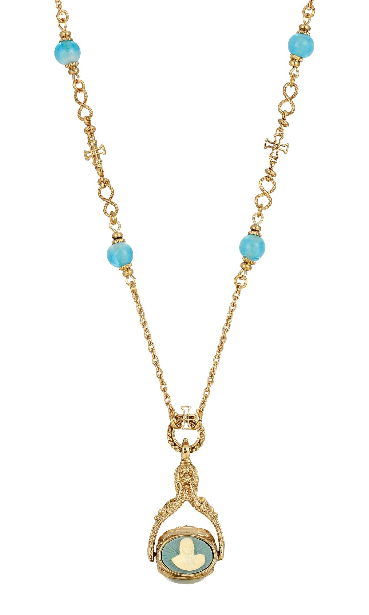 Symbols Of Faith Triple Spinner Madonna And Child Cameo Pendant Necklace 30"