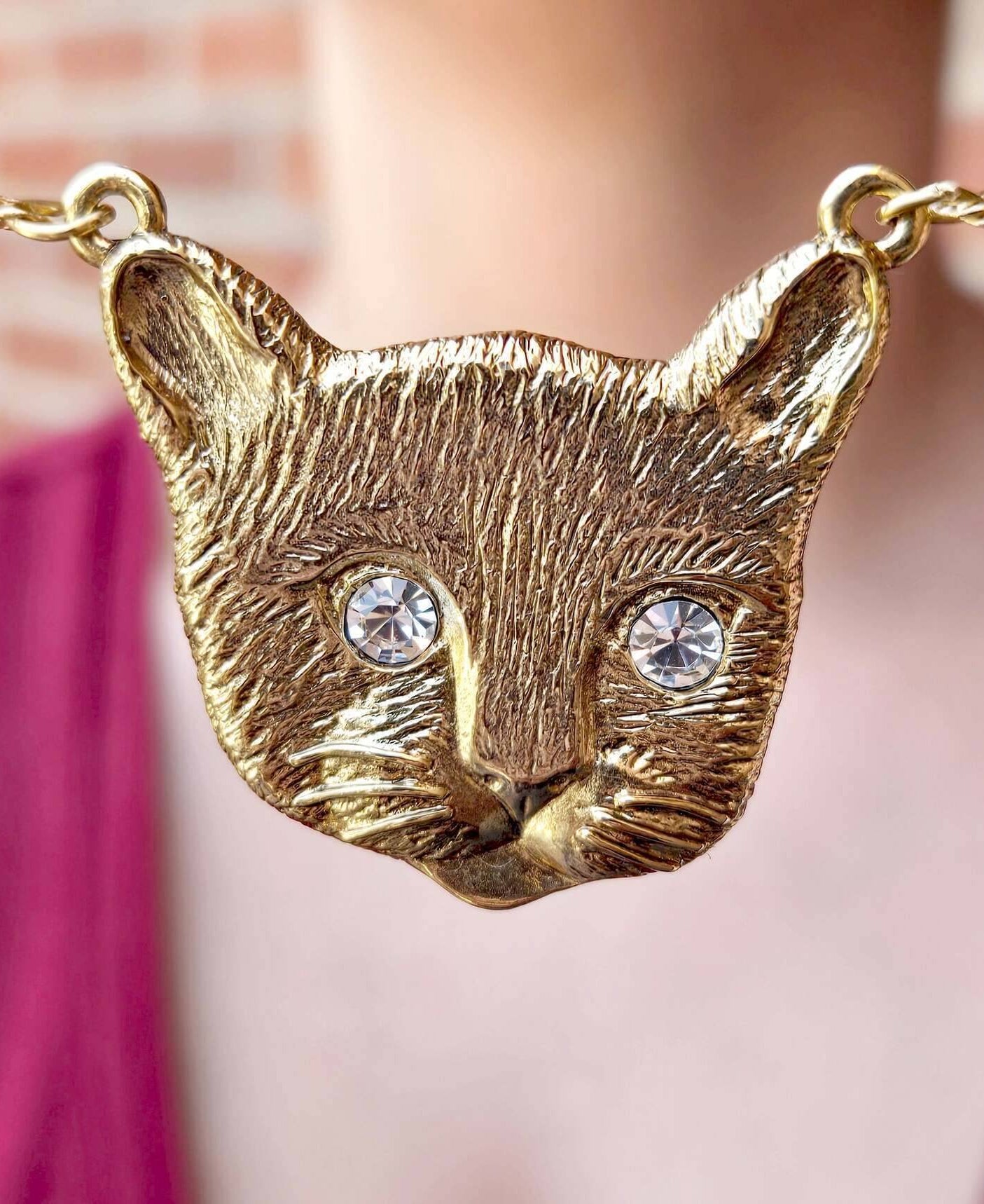 1928 Jewelry Meow Meow Crystal Eyes Pendant Necklace 17"