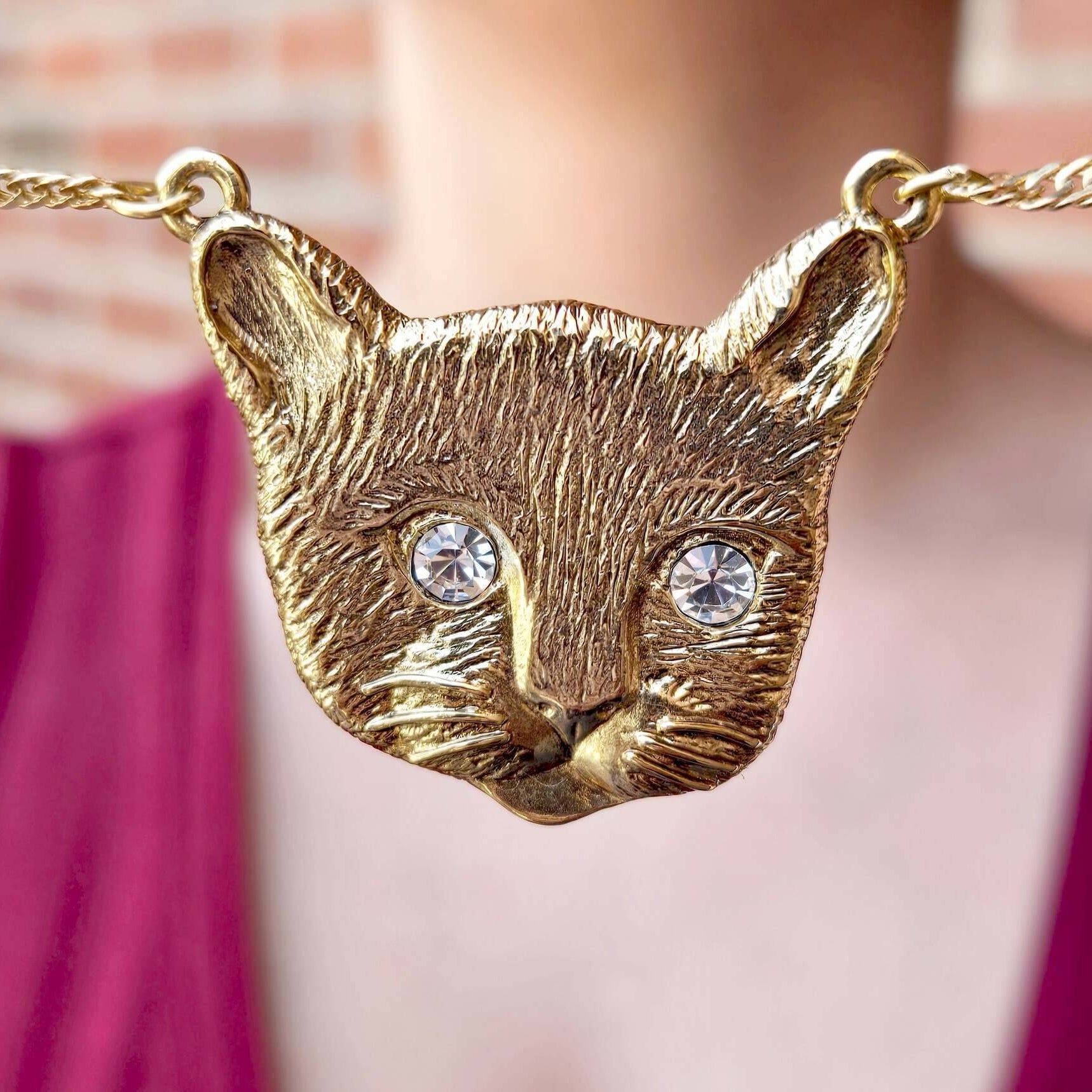 1928 Jewelry Meow Meow Crystal Eyes Pendant Necklace 17"