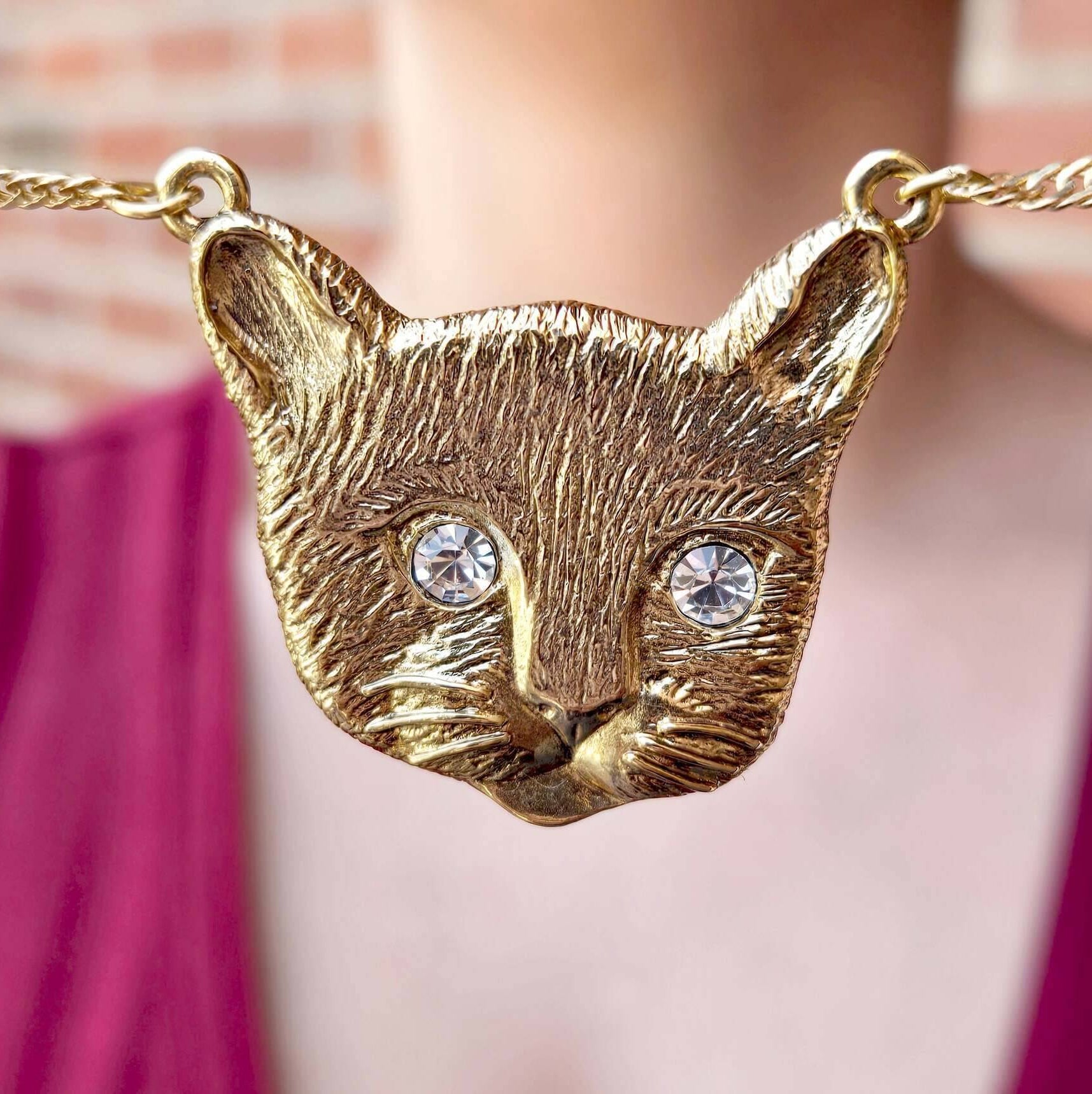 1928 Jewelry Meow Meow Crystal Eyes Pendant Necklace 17"