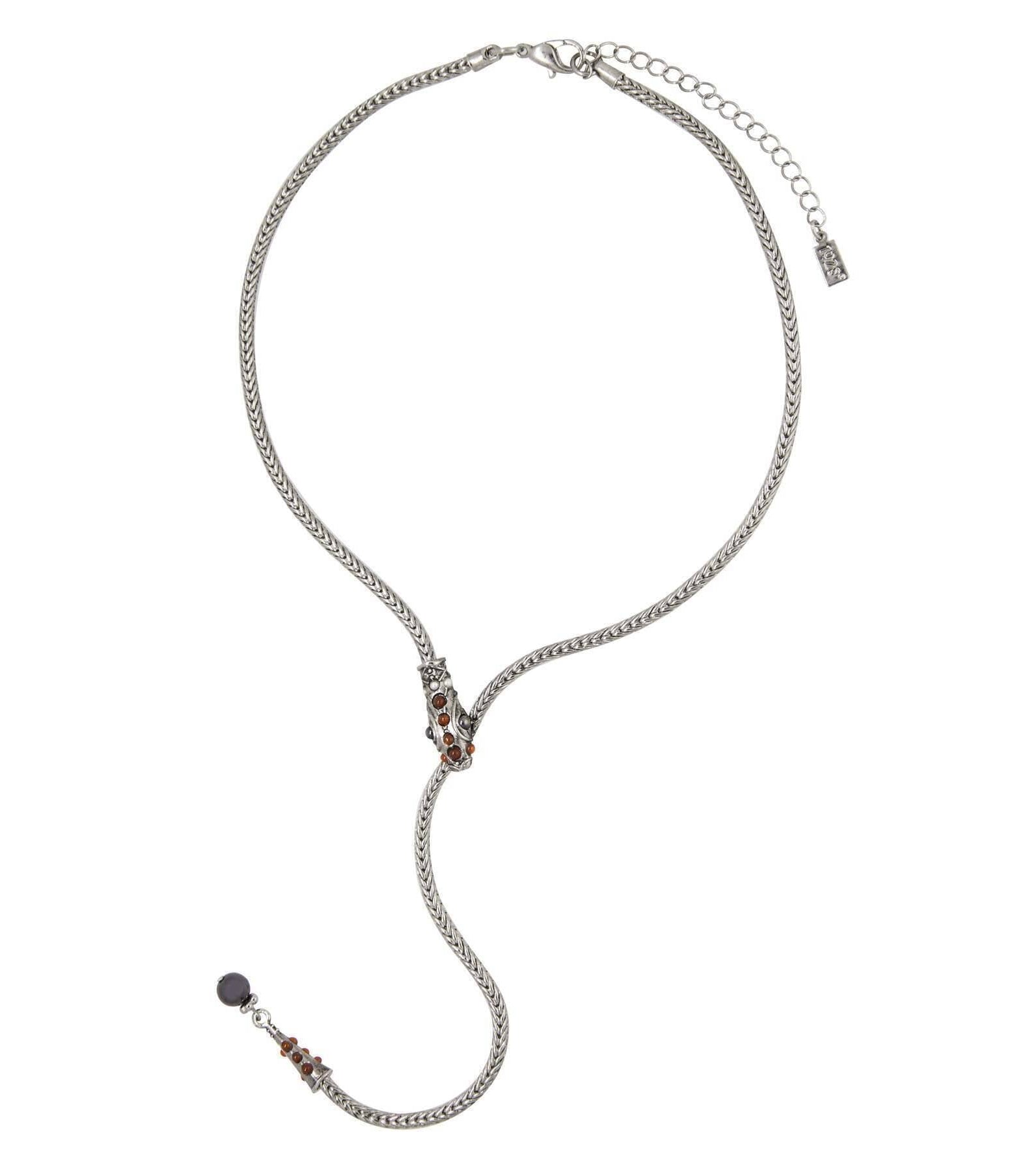 1928 Jewelry Serpentine Carnelian Gemstone Drop Necklace 7.5" + 3" Extension