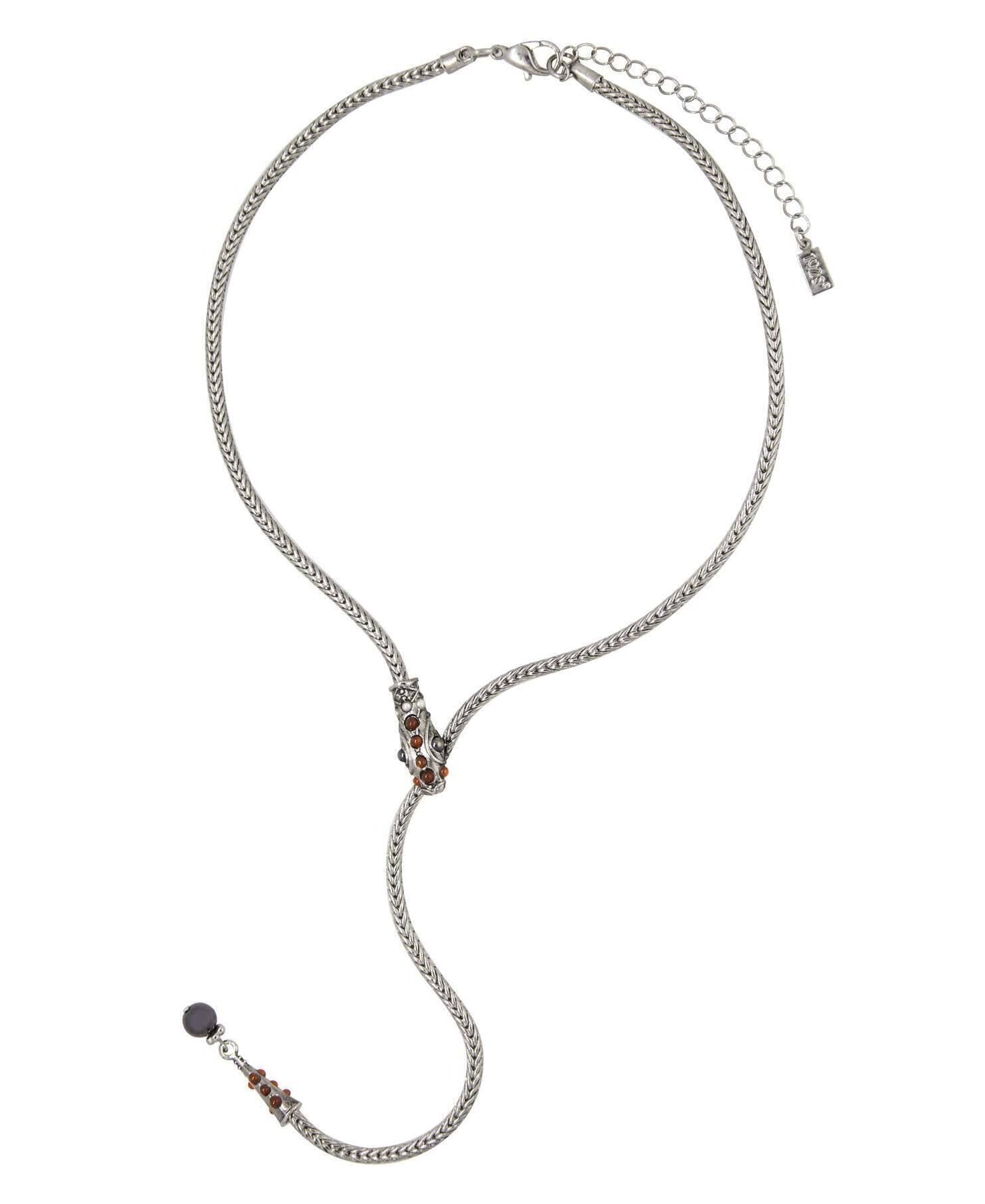 1928 Jewelry Serpentine Carnelian Gemstone Drop Necklace 7.5" + 3" Extension