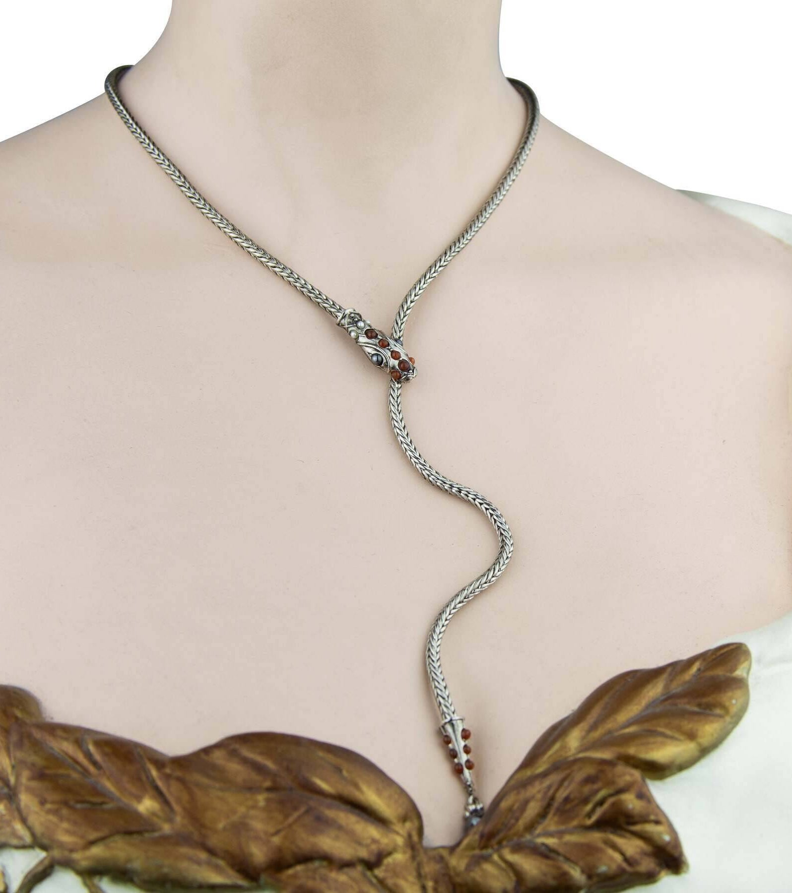 1928 Jewelry Serpentine Carnelian Gemstone Drop Necklace 7.5" + 3" Extension