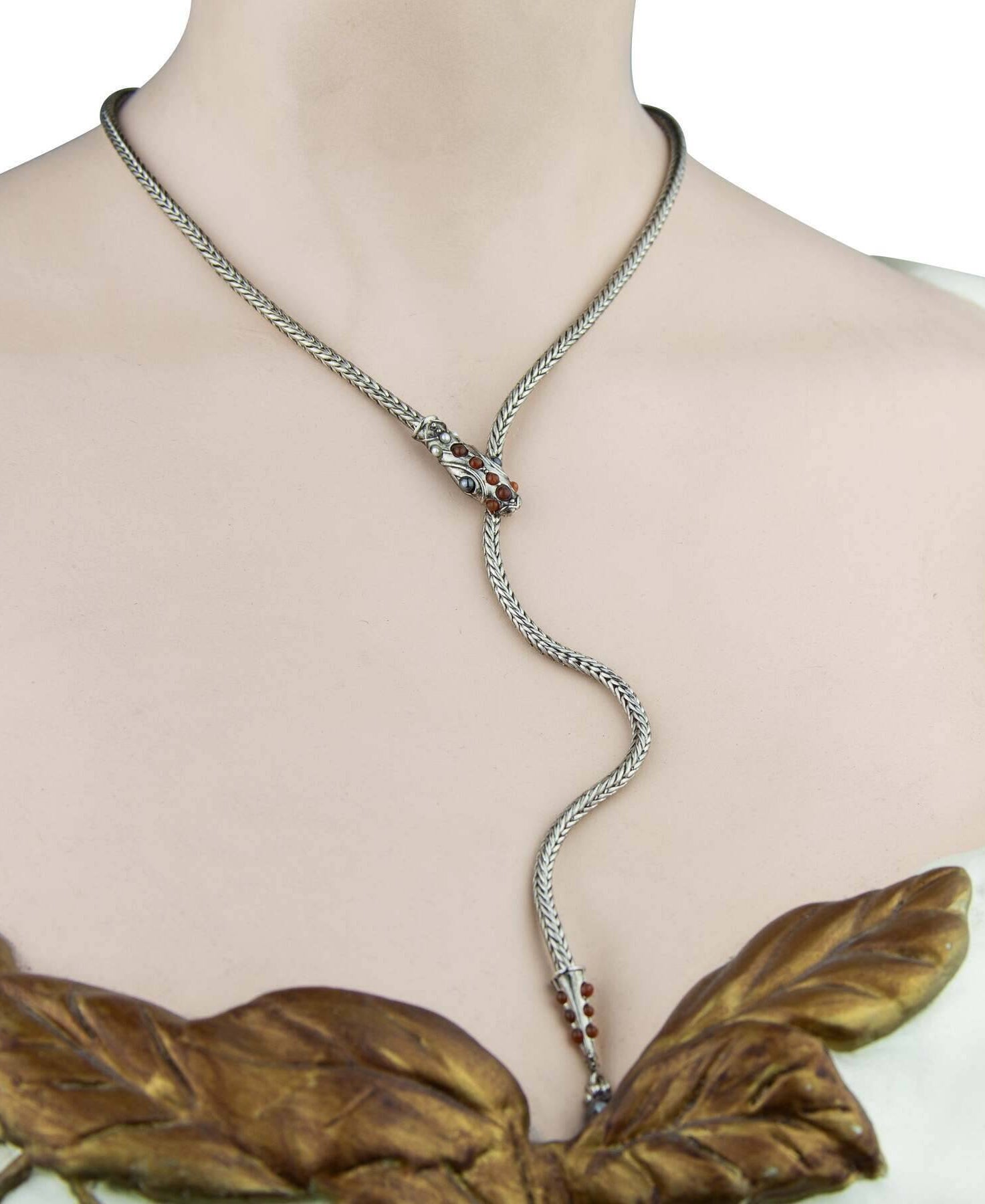 1928 Jewelry Serpentine Carnelian Gemstone Drop Necklace 7.5" + 3" Extension