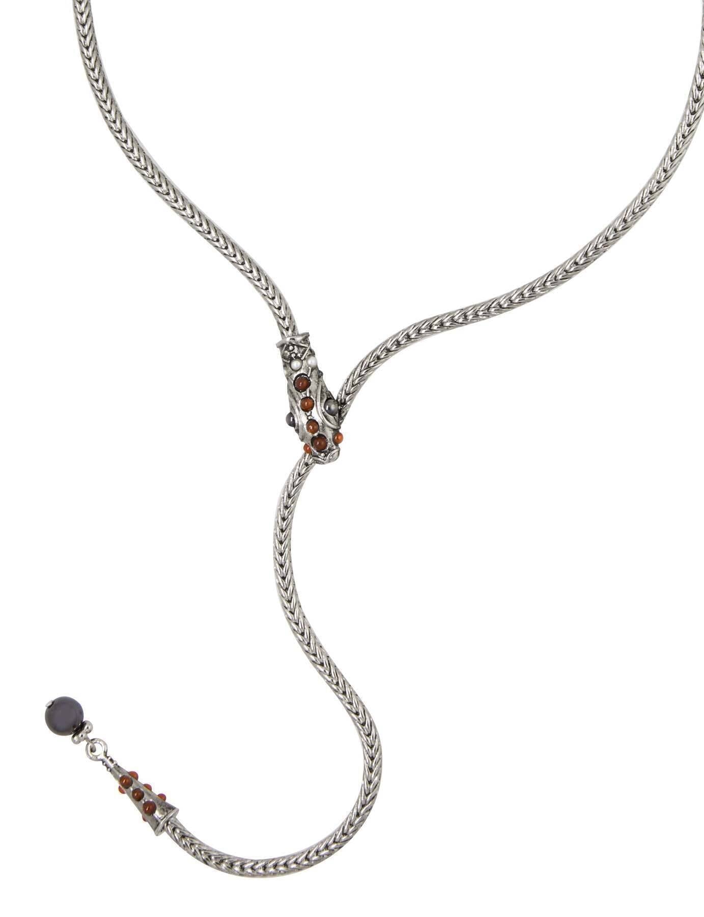 1928 Jewelry Serpentine Carnelian Gemstone Drop Necklace 7.5" + 3" Extension