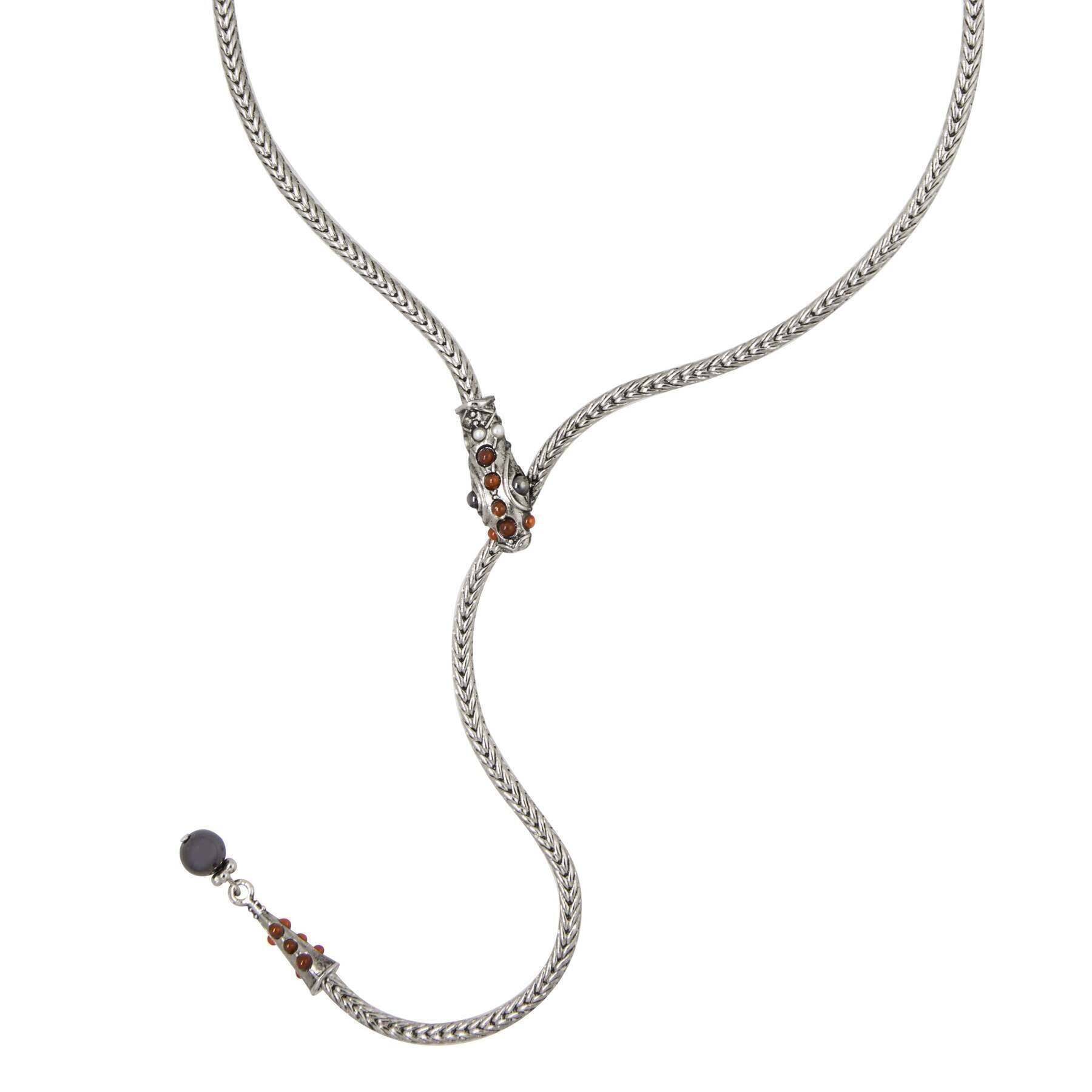 1928 Jewelry Serpentine Carnelian Gemstone Drop Necklace 7.5" + 3" Extension