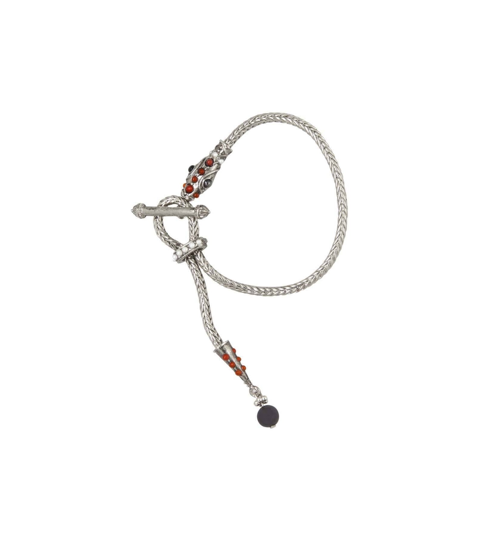 1928 Jewelry Serpentine Carnelian Gemstone Toggle Bracelet